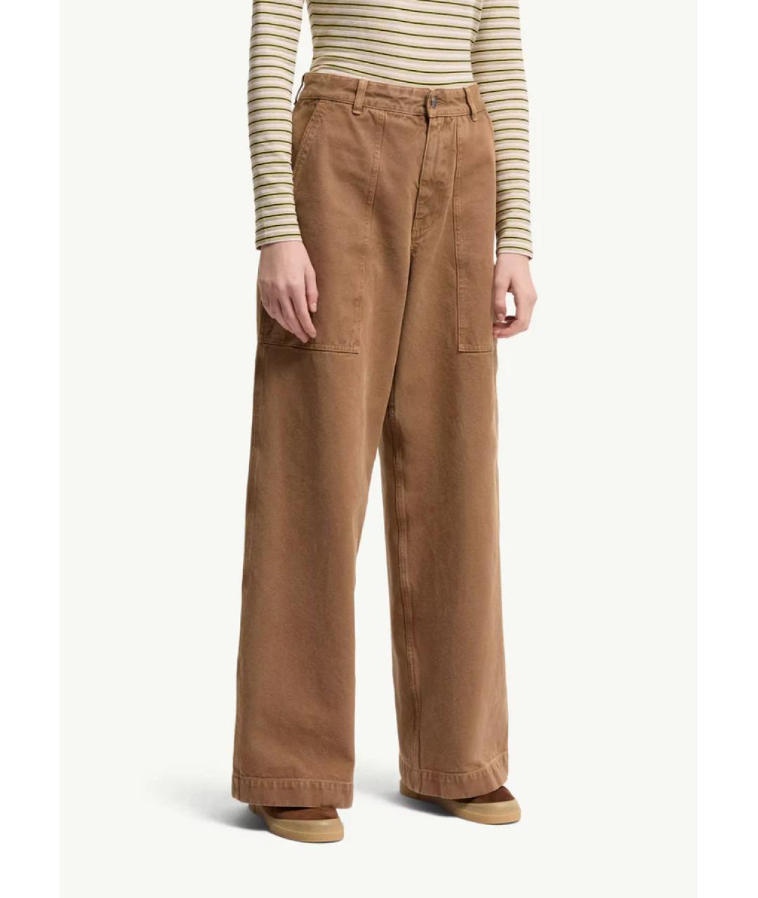 MONCLER Коричневые хлопковые прямые брюки, фото 3