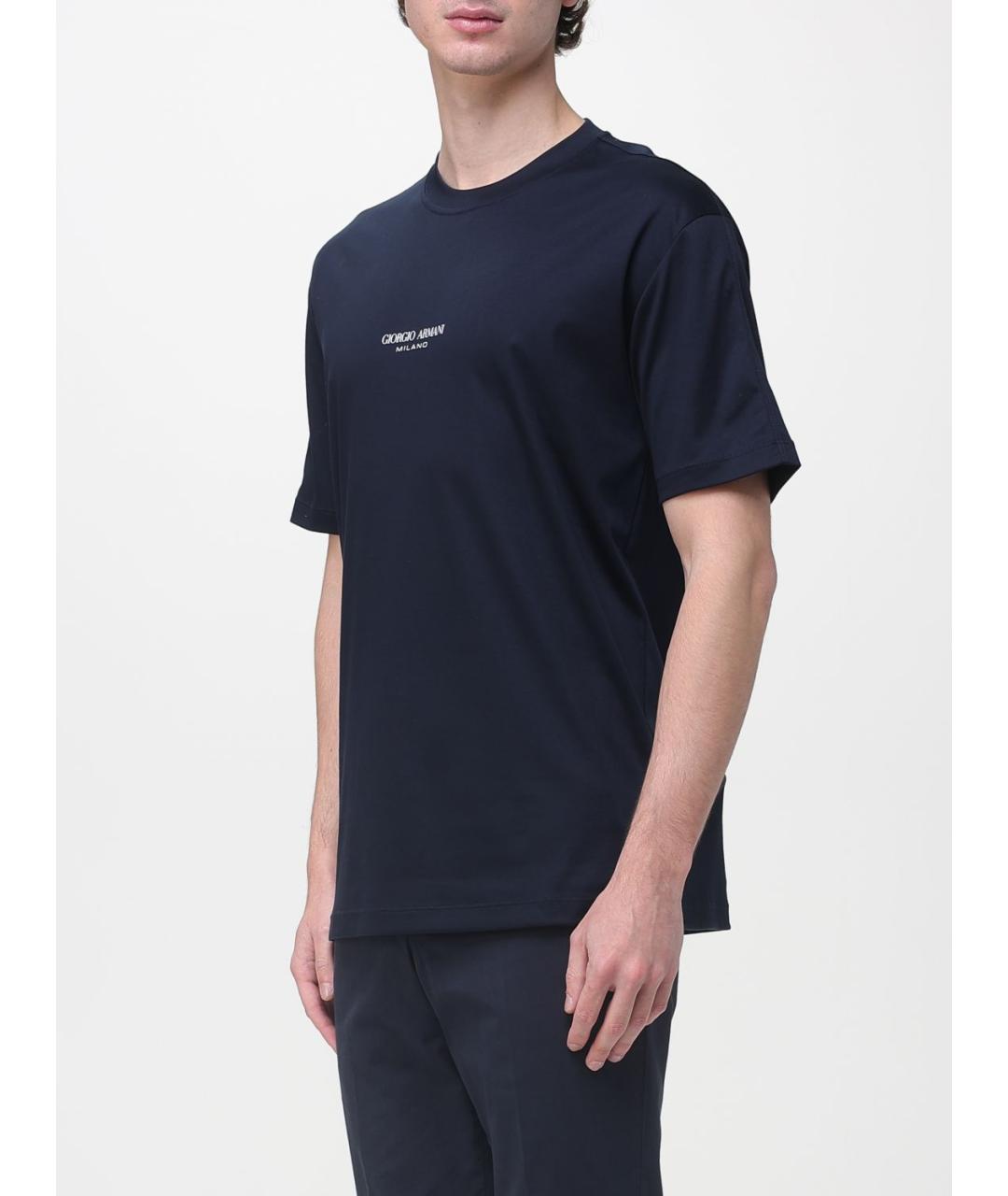 GIORGIO ARMANI Темно-синяя хлопковая футболка, фото 3
