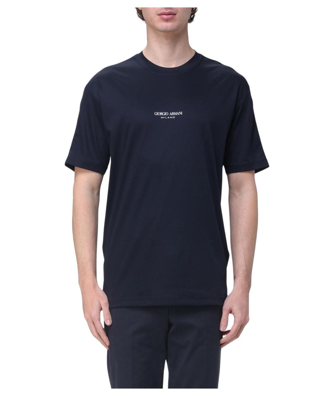 GIORGIO ARMANI Темно-синяя хлопковая футболка, фото 1