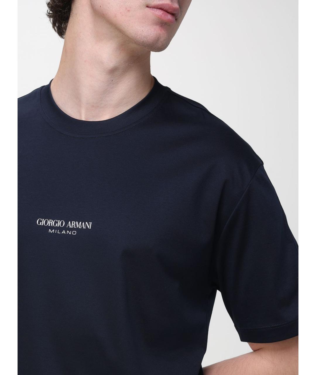 GIORGIO ARMANI Темно-синяя хлопковая футболка, фото 4