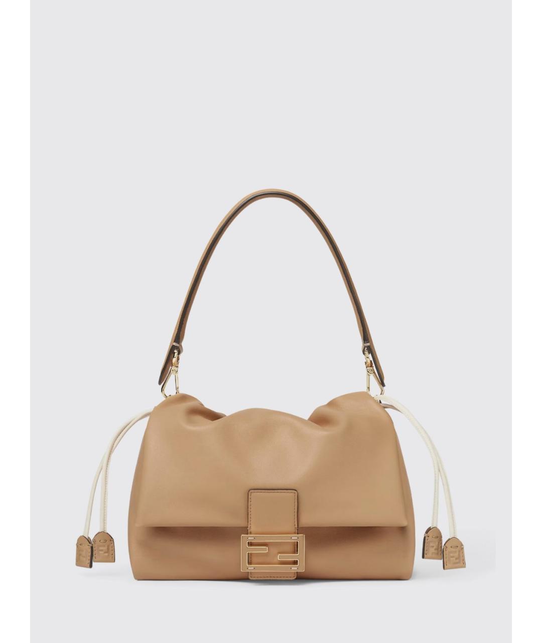 FENDI Бежевая кожаная сумка через плечо, фото 5