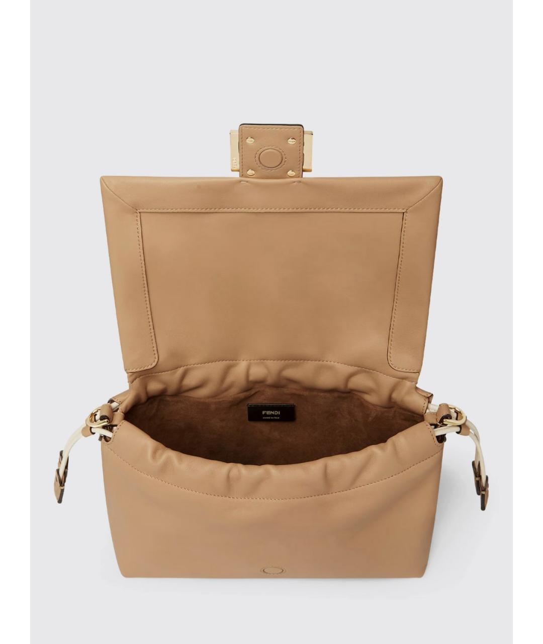 FENDI Бежевая кожаная сумка через плечо, фото 4