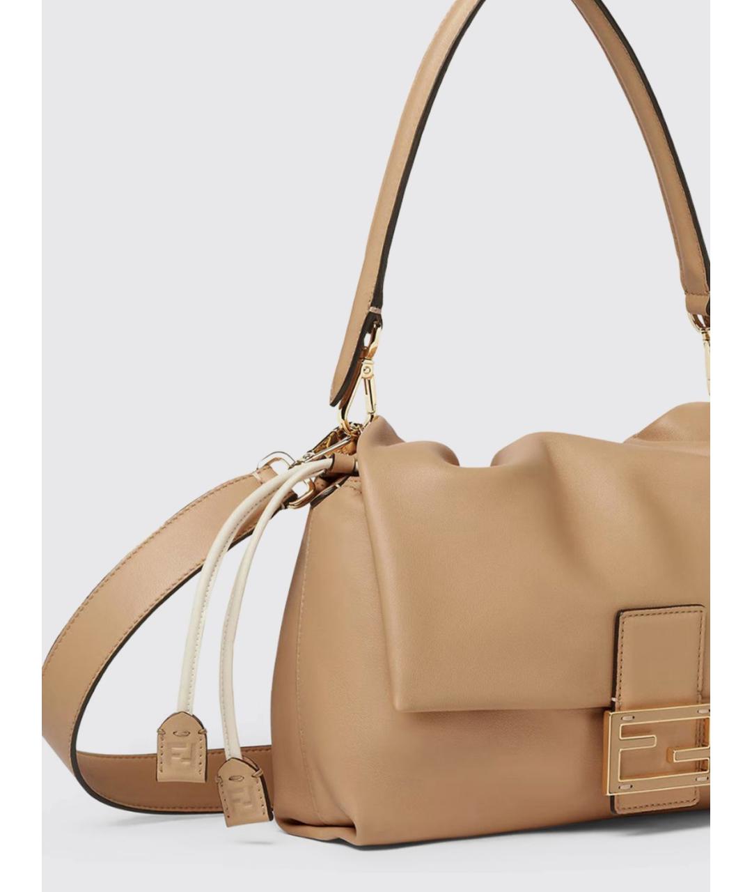 FENDI Бежевая кожаная сумка через плечо, фото 3