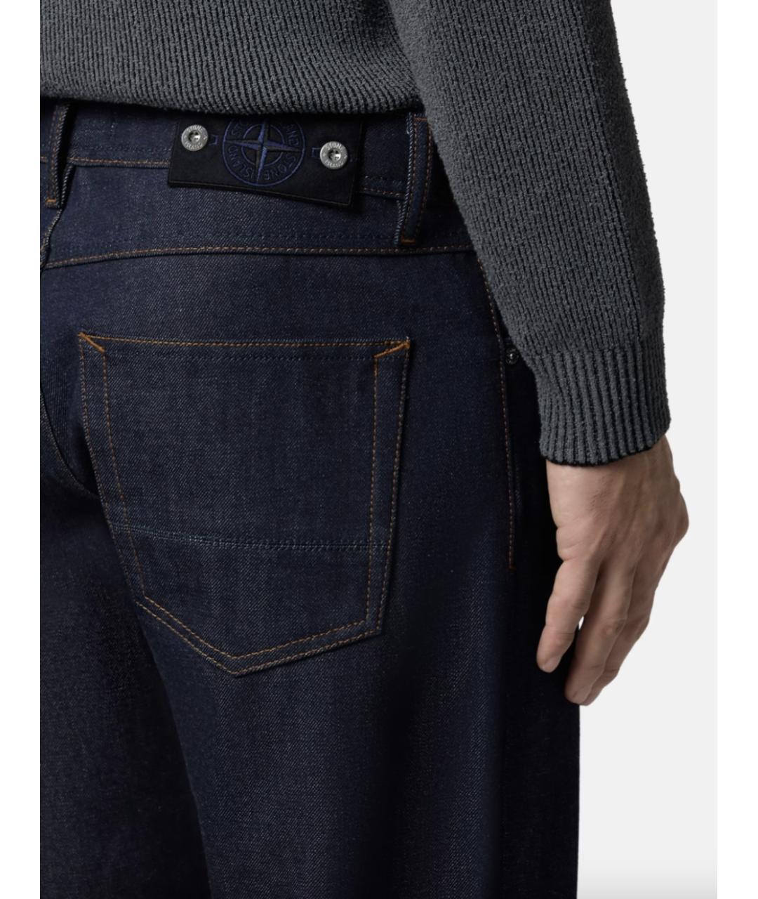 STONE ISLAND Темно-синие хлопковые прямые джинсы, фото 3