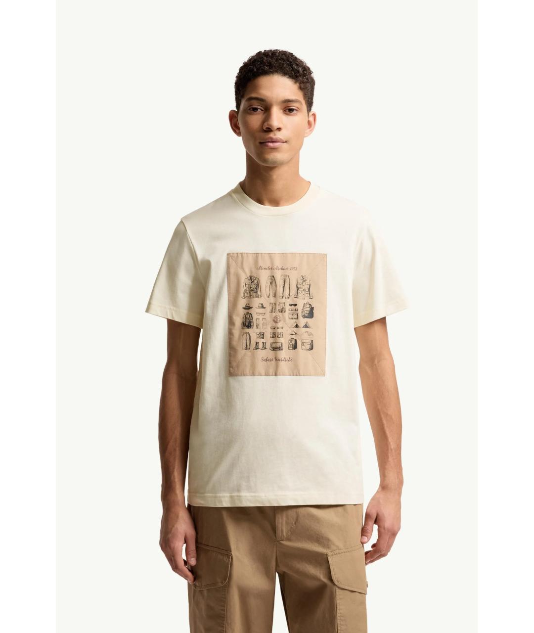 MONCLER Бежевая хлопковая футболка, фото 2