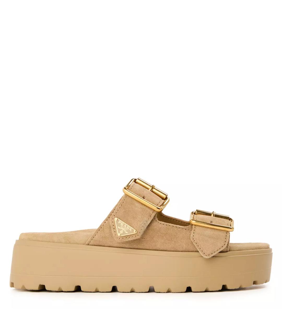 PRADA Бежевые замшевые сандалии, фото 1