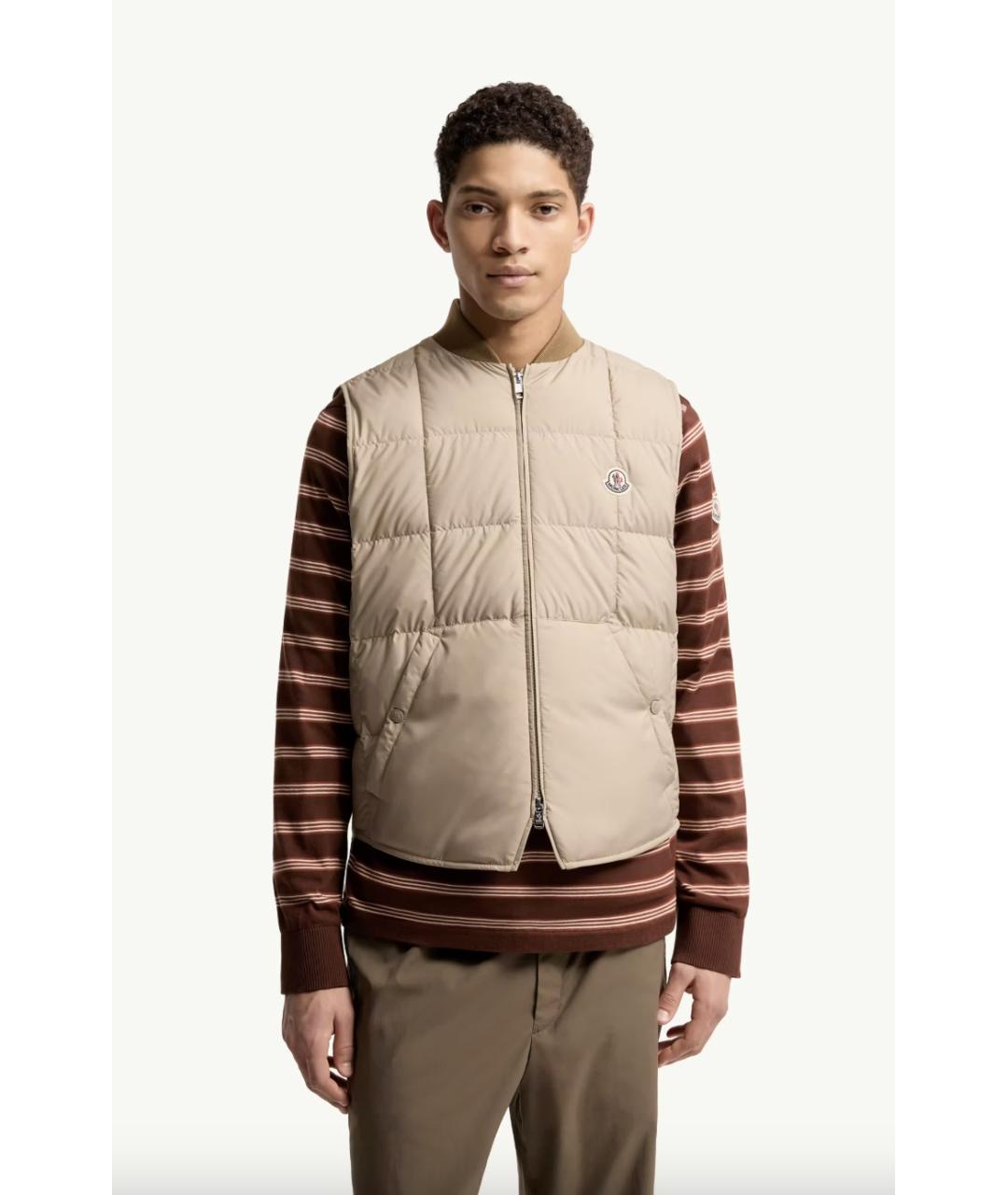 MONCLER Бежевый полиэстеровый жилет, фото 3