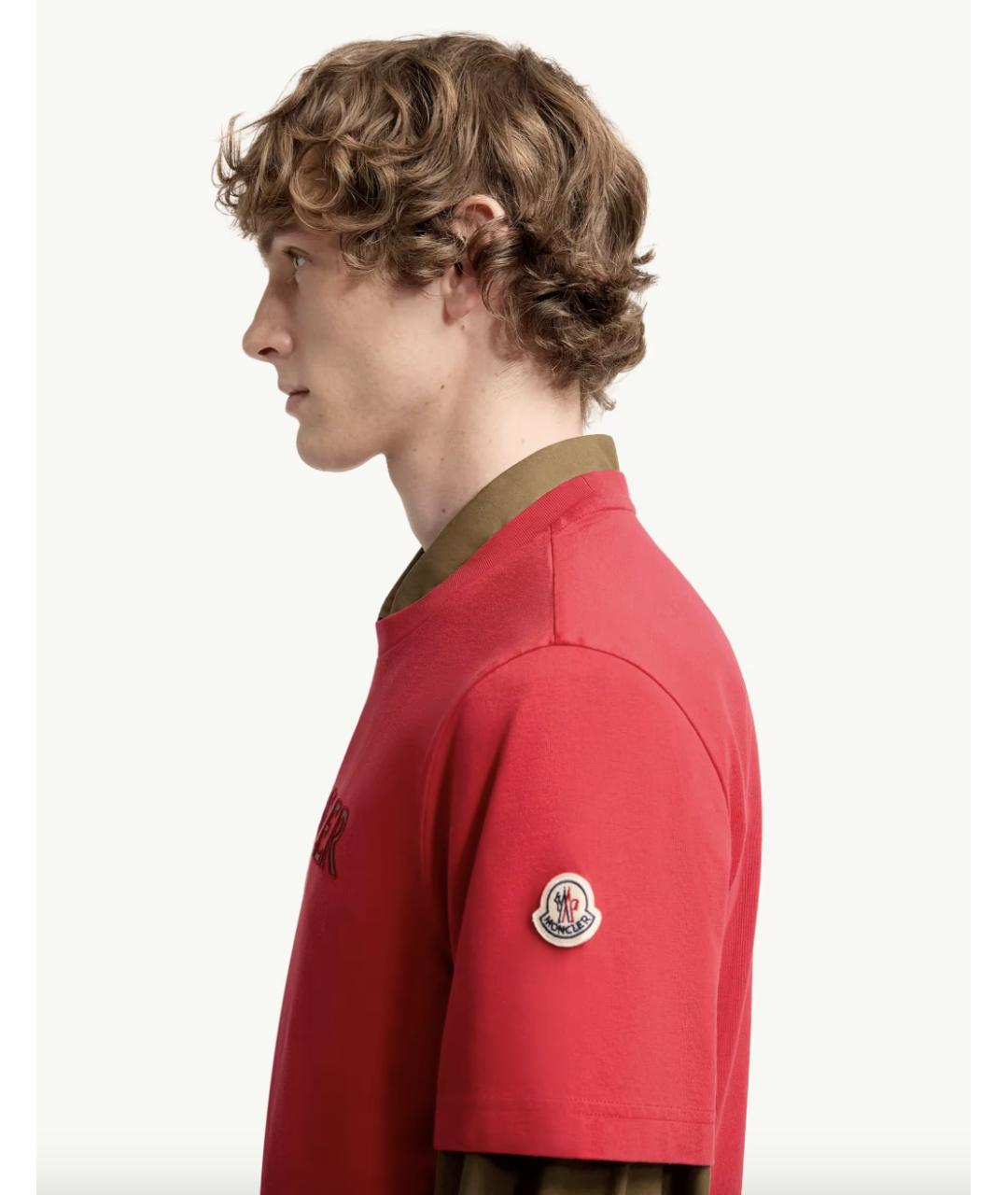 MONCLER Красная хлопковая футболка, фото 2