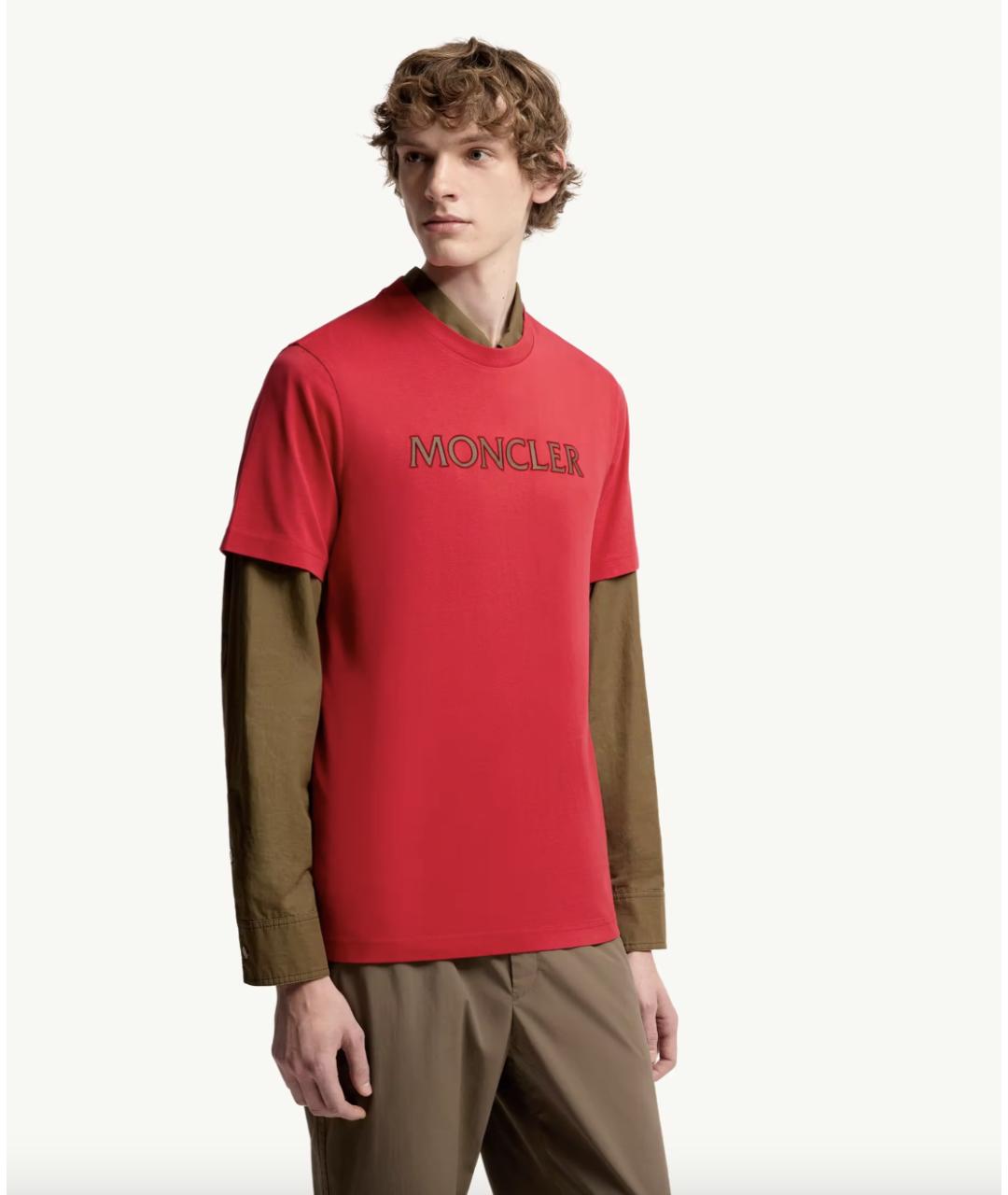 MONCLER Красная хлопковая футболка, фото 3