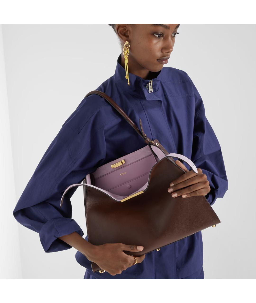 FENDI Коричневая кожаная сумка через плечо, фото 2