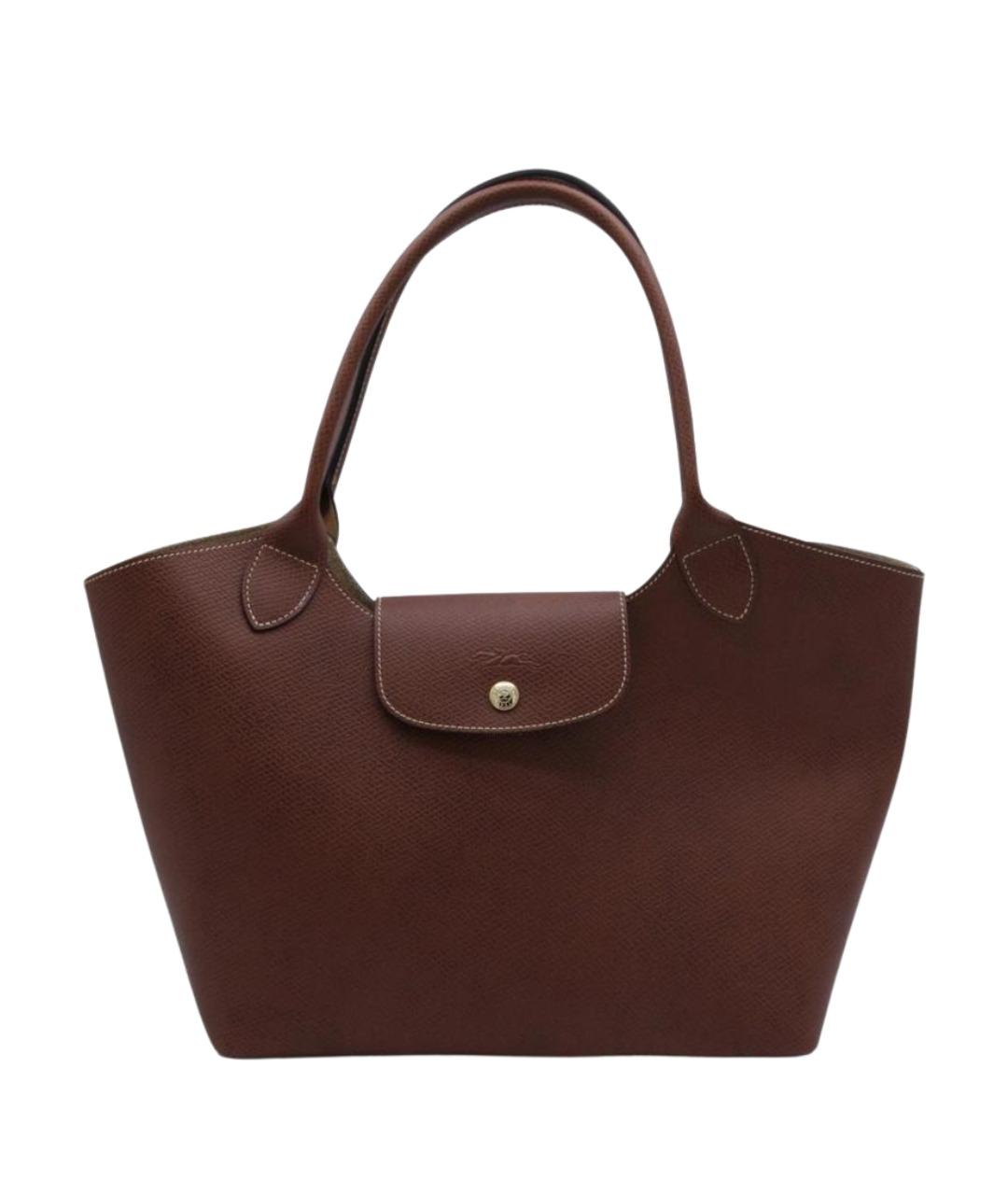 LONGCHAMP Коричневая кожаная сумка тоут, фото 1