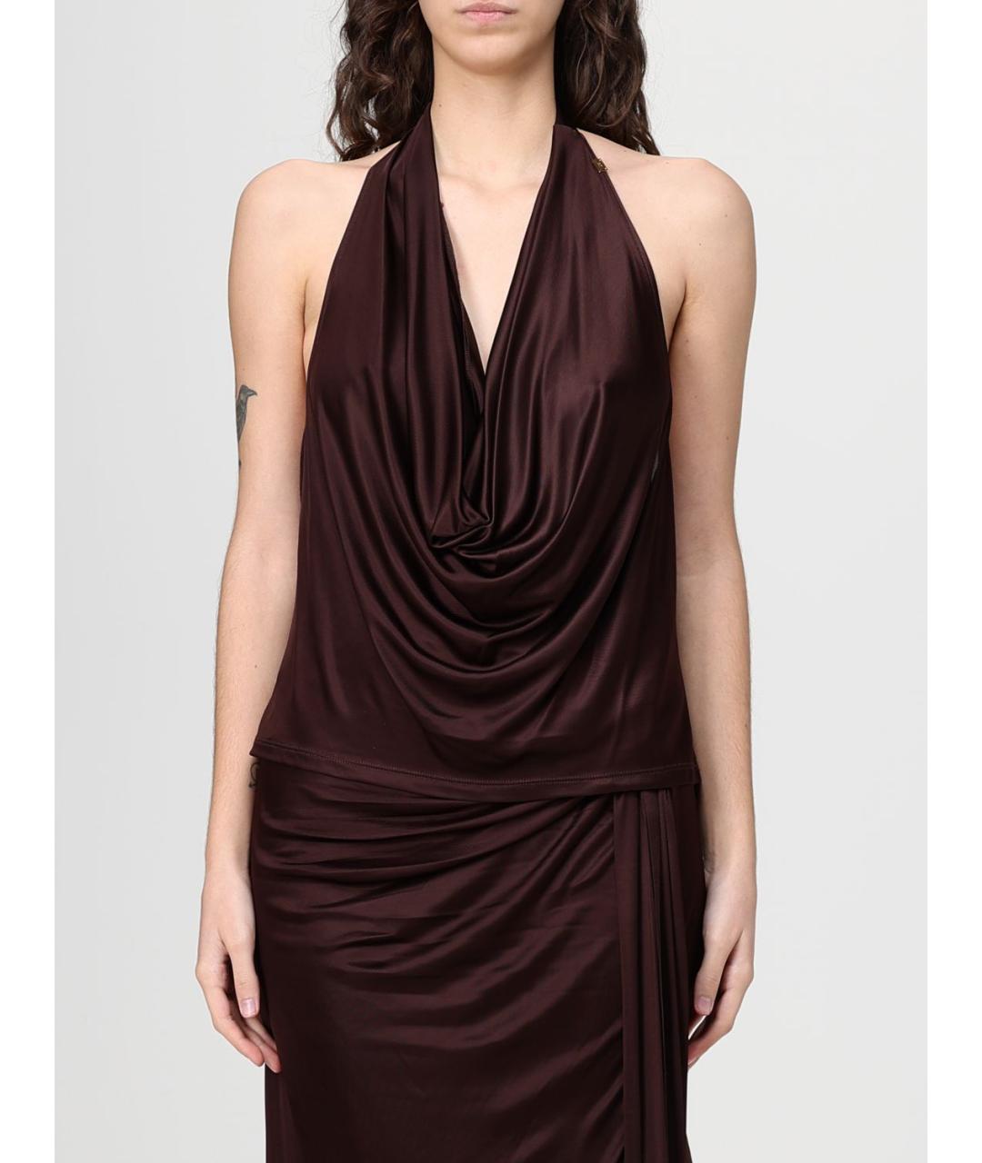 ELISABETTA FRANCHI Коричневая майка, фото 4