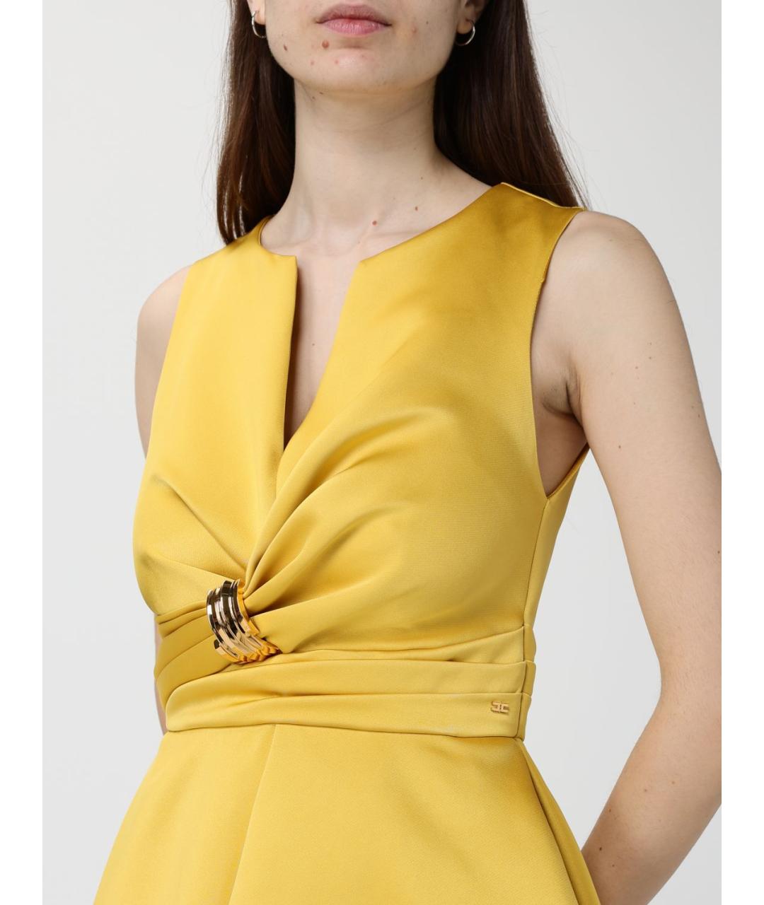ELISABETTA FRANCHI Желтое полиэстеровое коктейльное платье, фото 3