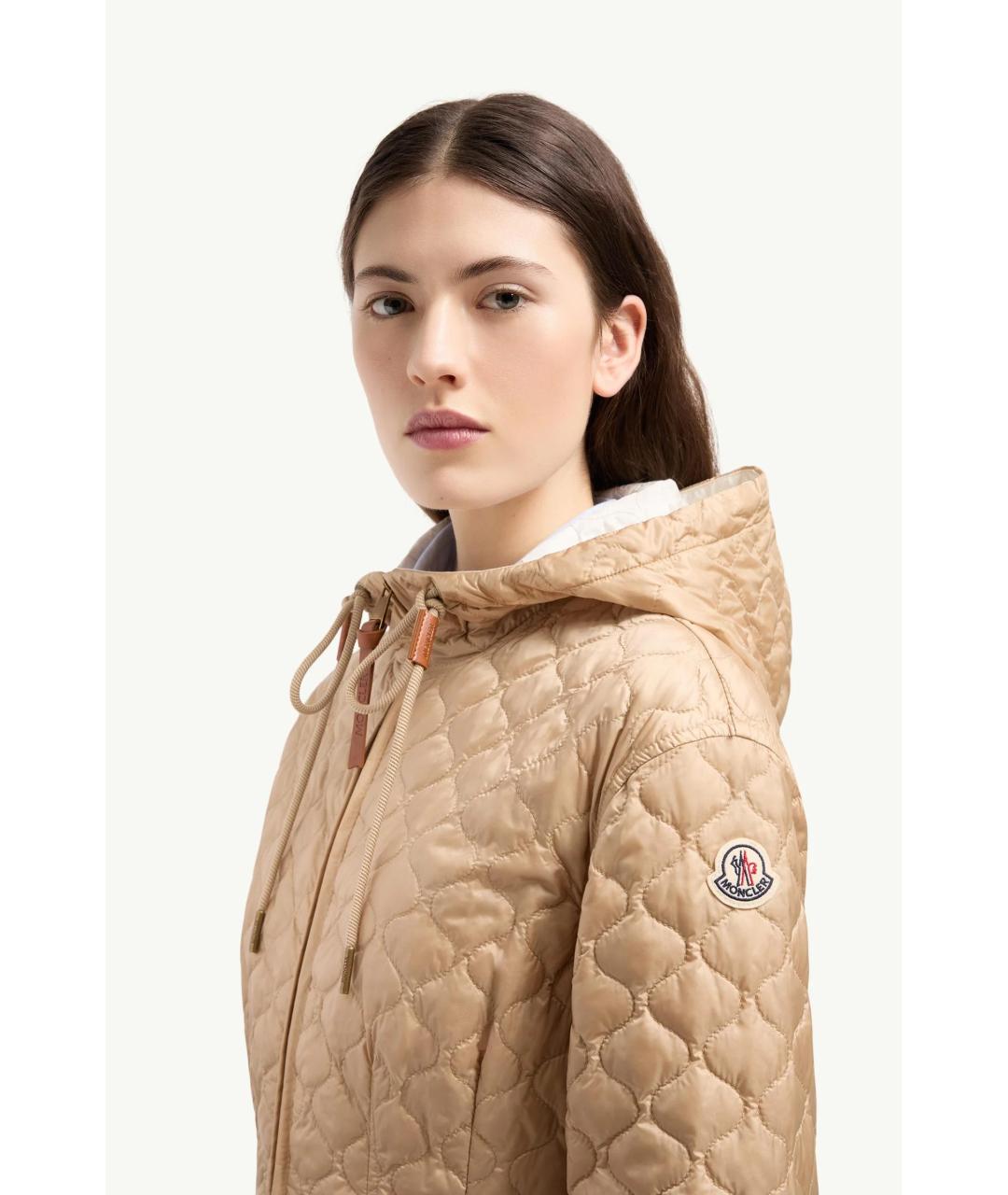MONCLER Бежевый полиамидовый пуховик, фото 2