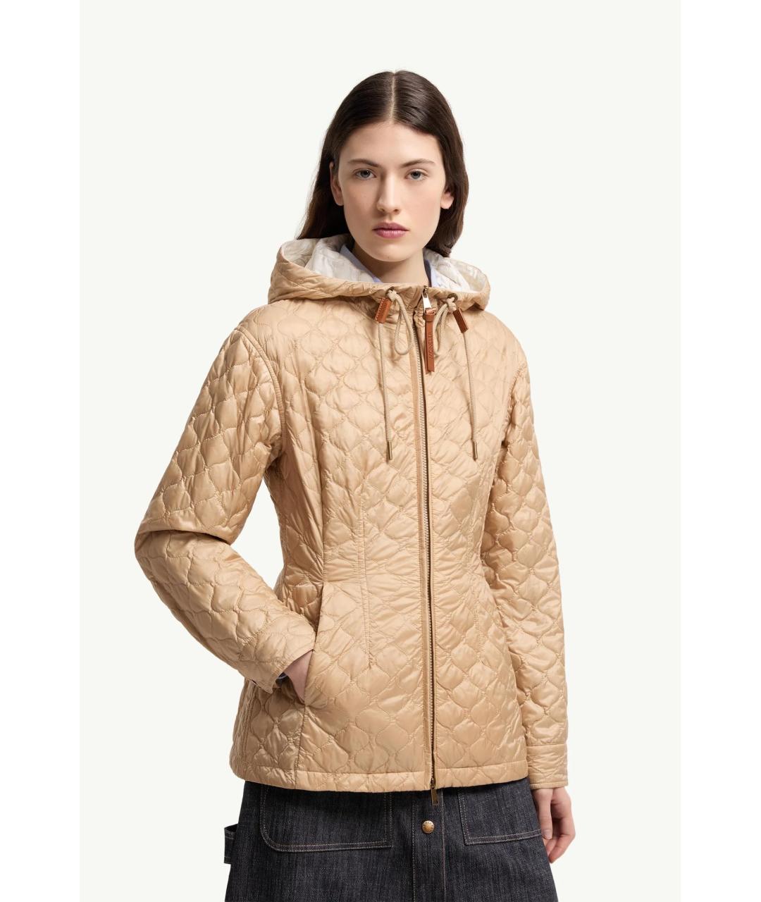MONCLER Бежевый полиамидовый пуховик, фото 4