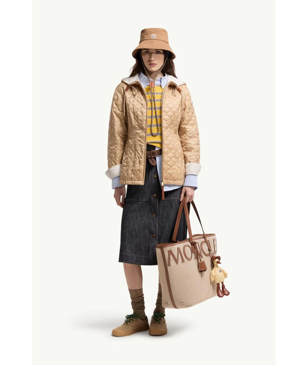 MONCLER Бежевый полиамидовый пуховик, фото 3