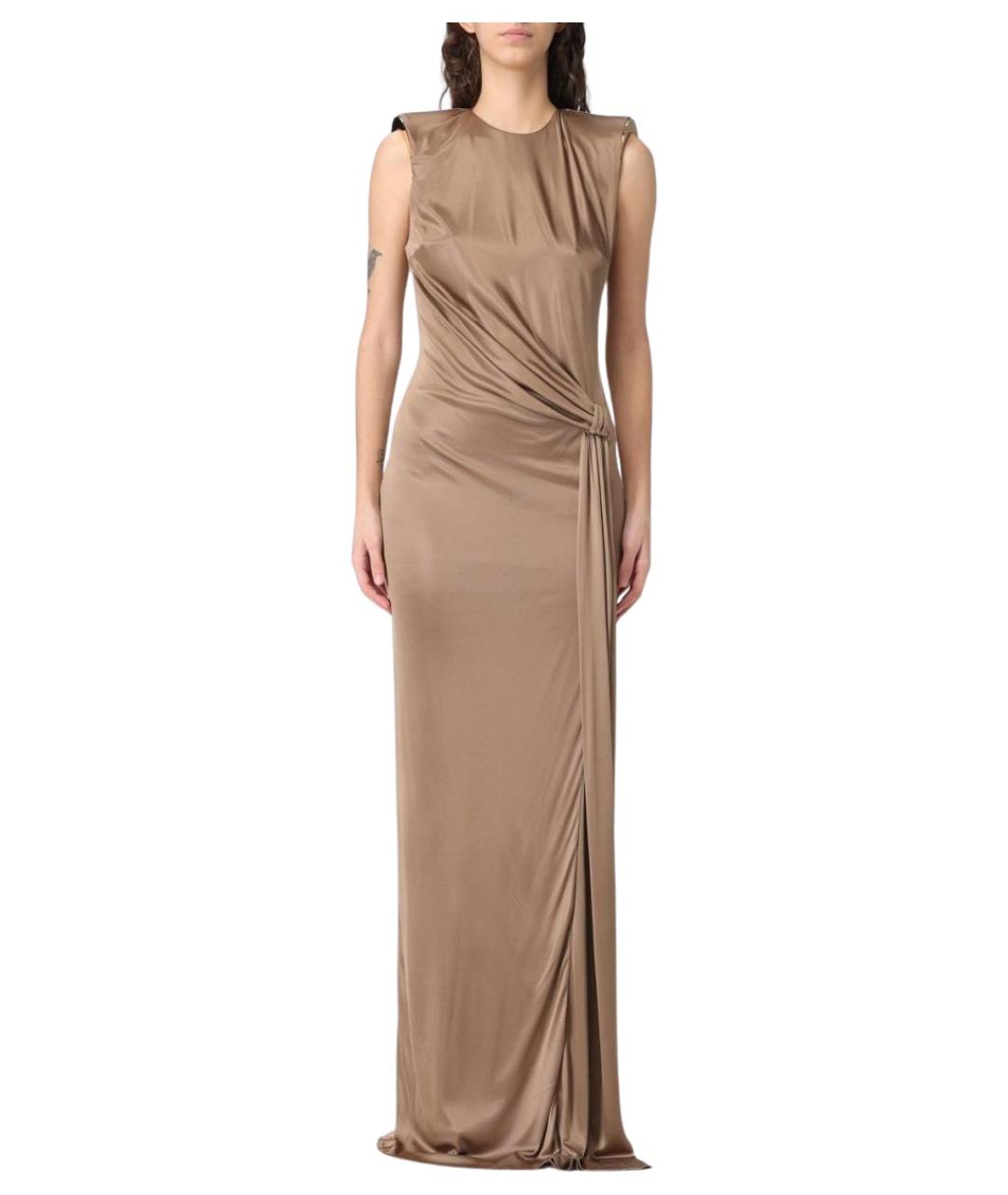 ELISABETTA FRANCHI Бежевое вискозное вечернее платье, фото 1