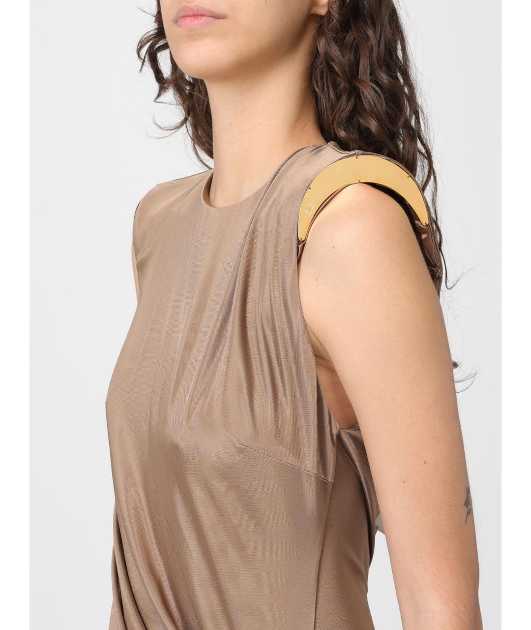 ELISABETTA FRANCHI Бежевое вискозное вечернее платье, фото 3