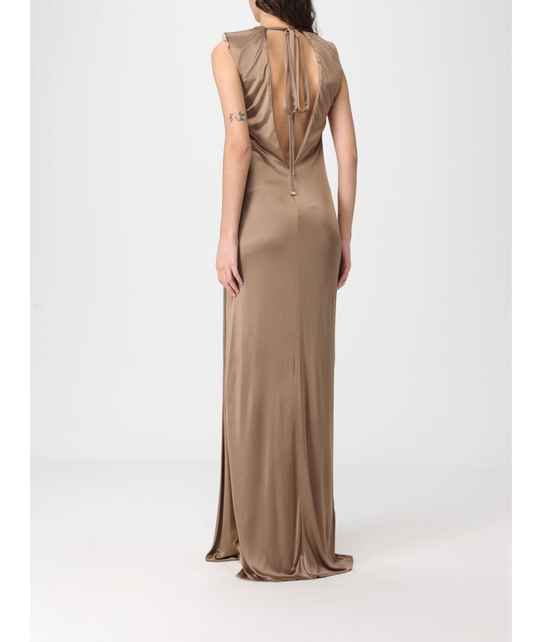 ELISABETTA FRANCHI Бежевое вискозное вечернее платье, фото 2