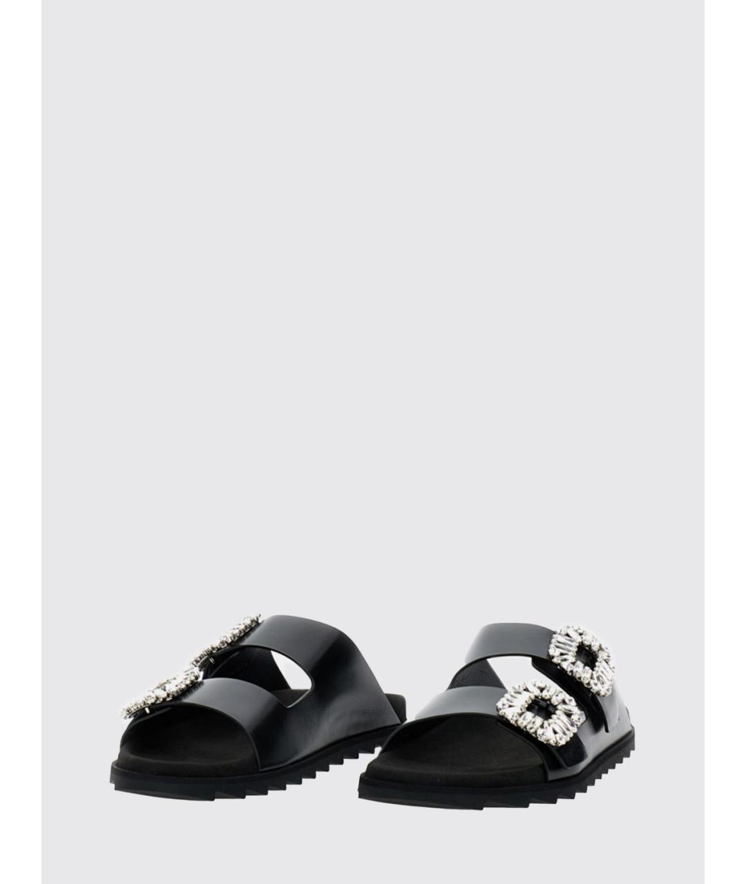 ROGER VIVIER Черные кожаные шлепанцы, фото 2