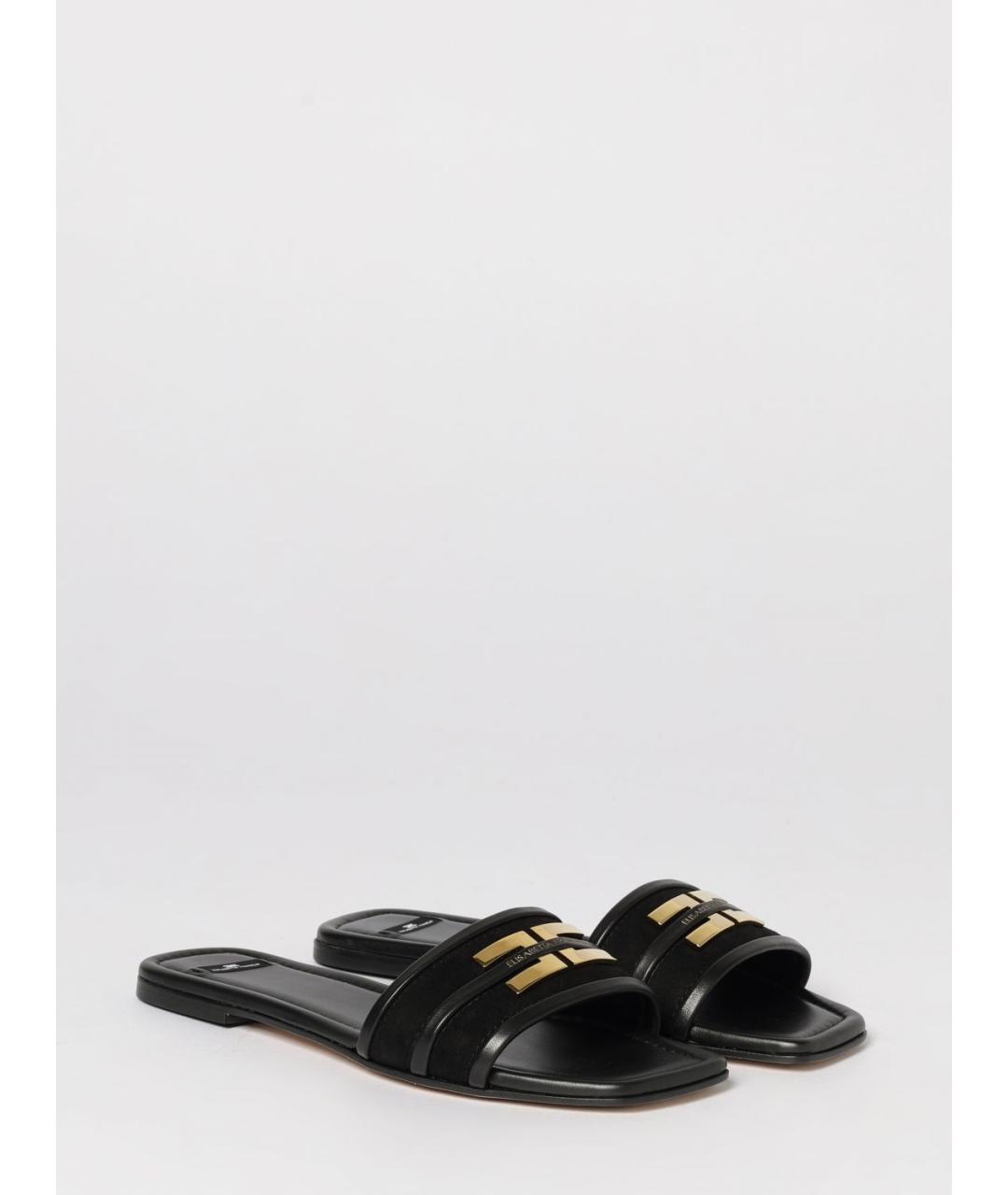 ELISABETTA FRANCHI Черные кожаные шлепанцы, фото 2