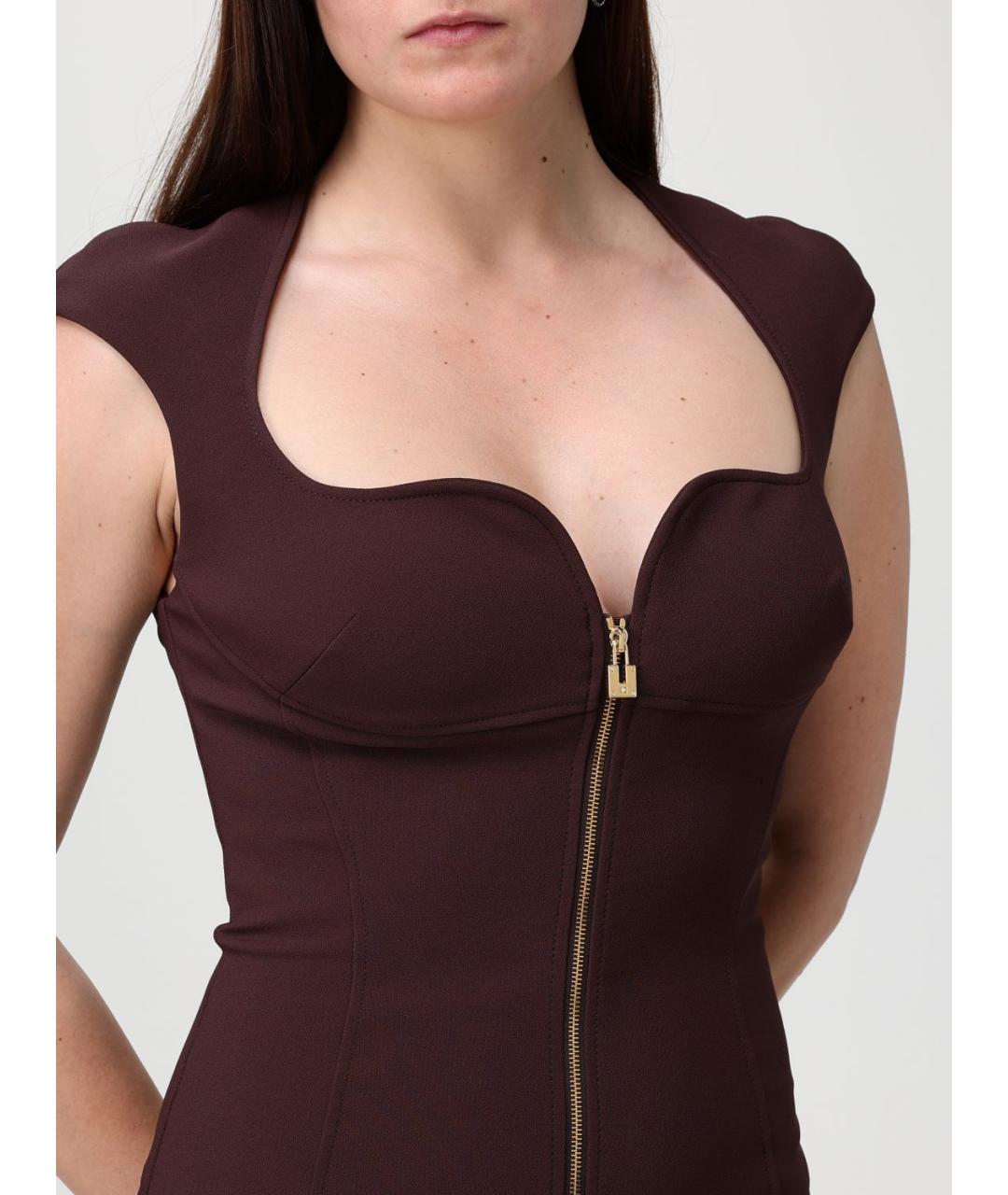 ELISABETTA FRANCHI Коричневое полиэстеровое коктейльное платье, фото 3