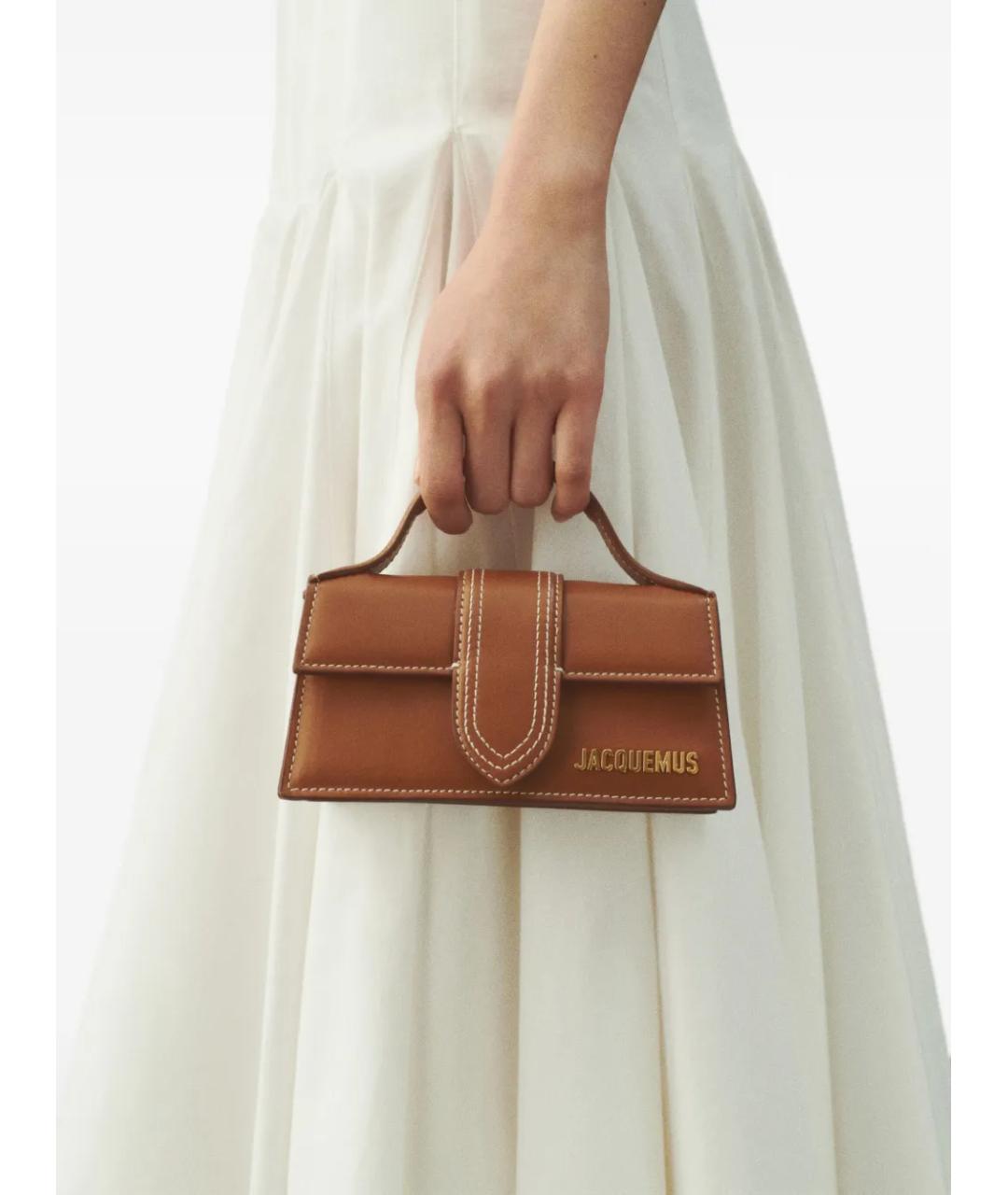 JACQUEMUS Коричневая кожаная сумка с короткими ручками, фото 2