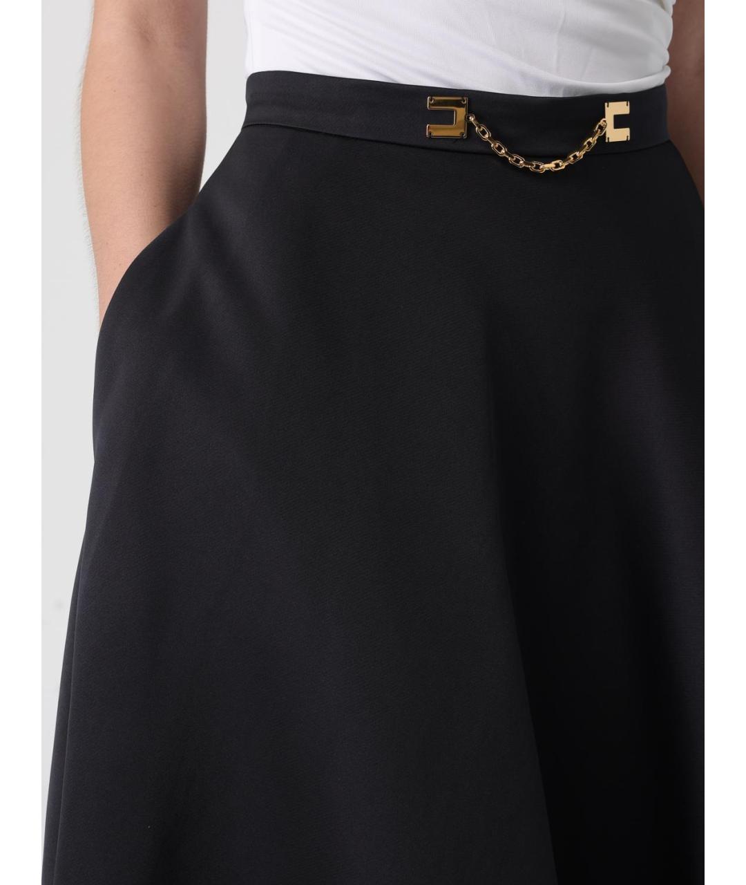 ELISABETTA FRANCHI Черная полиэстеровая юбка миди, фото 3