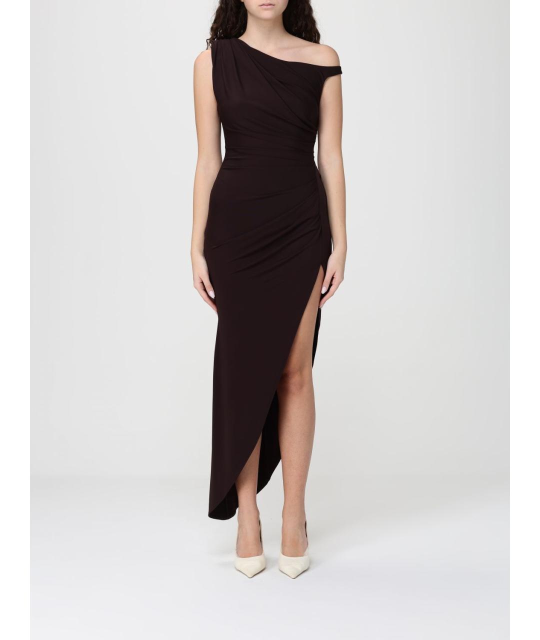 ELISABETTA FRANCHI Коричневое полиэстеровое вечернее платье, фото 4