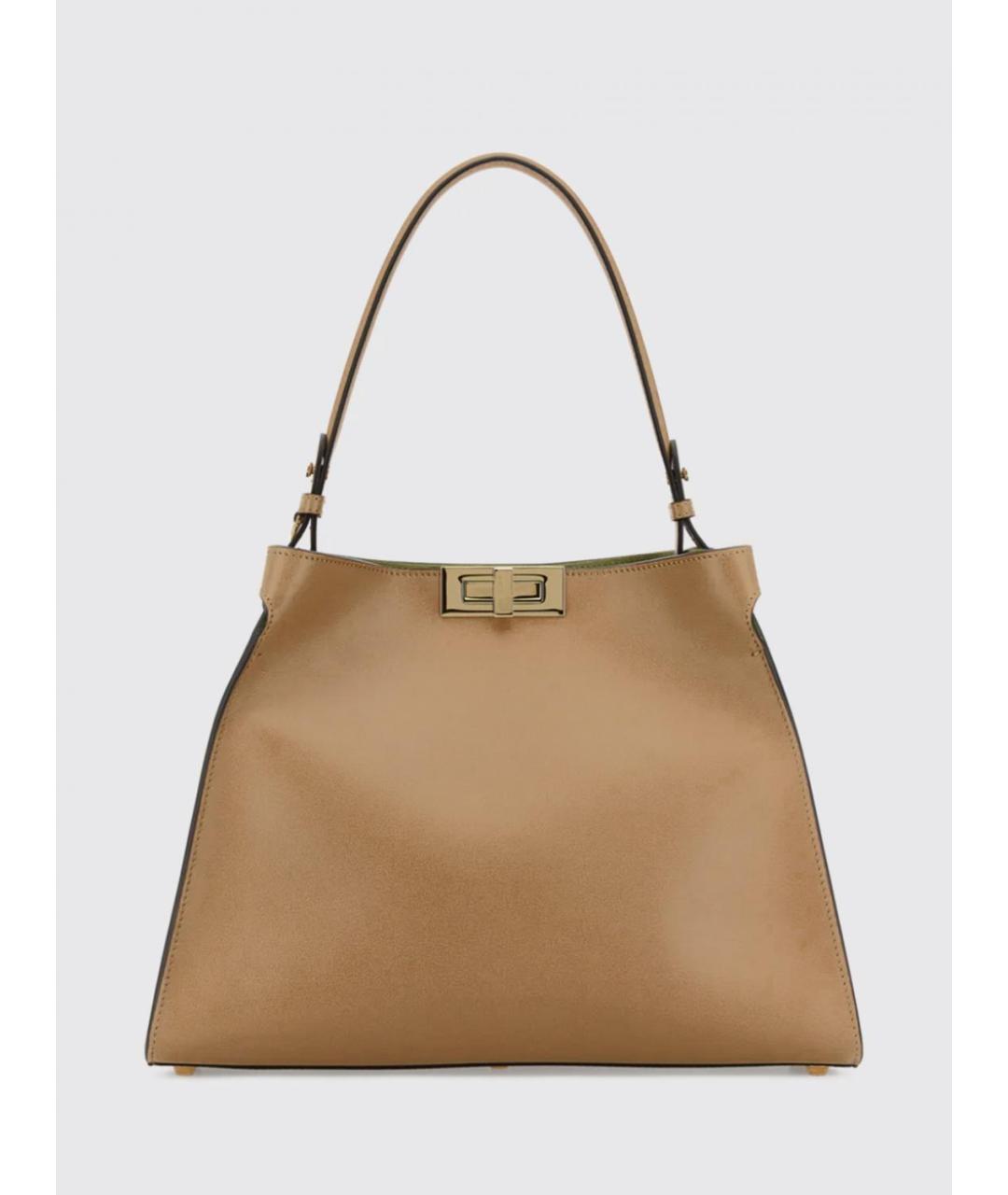 FENDI Бежевая кожаная сумка через плечо, фото 6