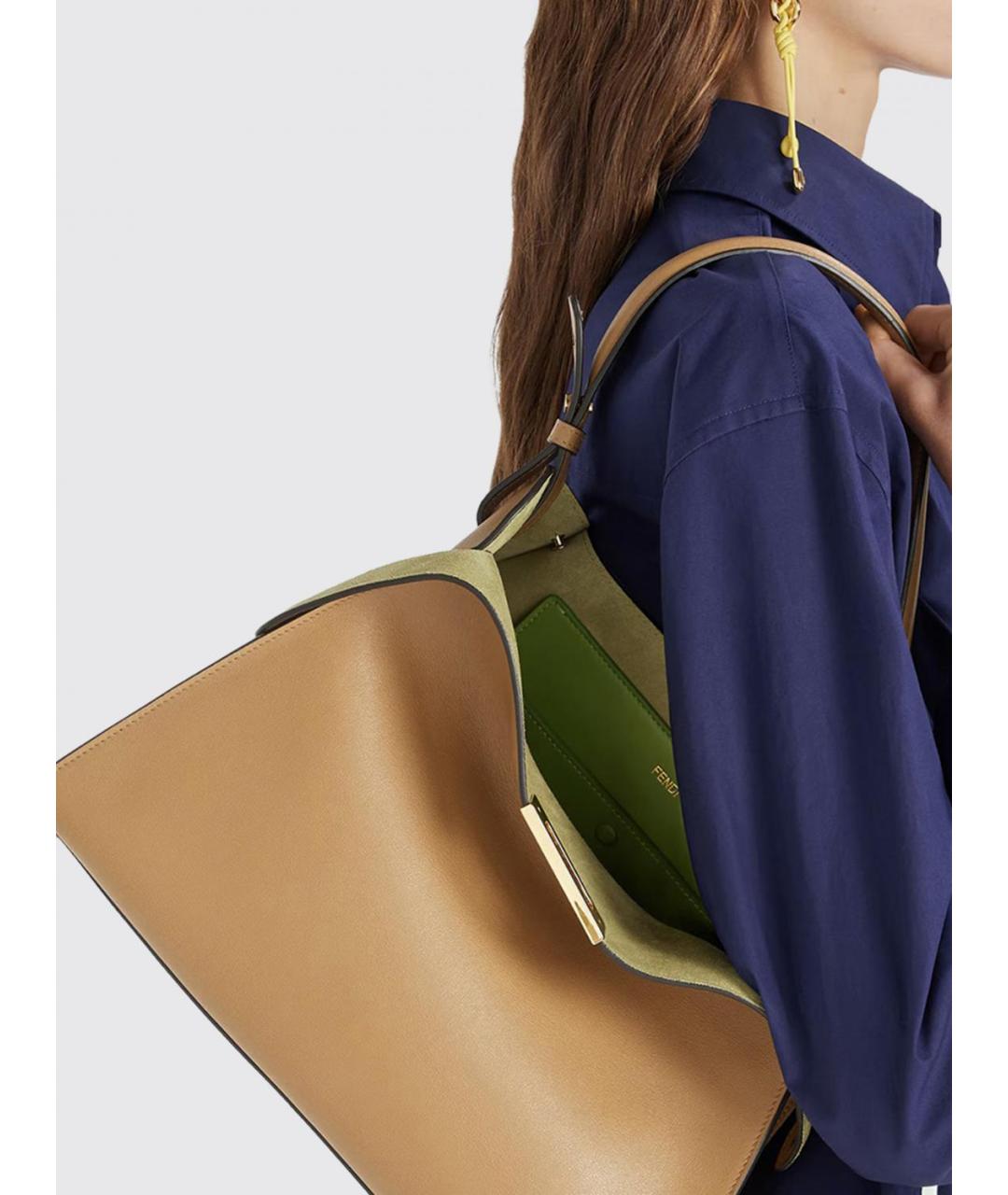 FENDI Бежевая кожаная сумка через плечо, фото 2