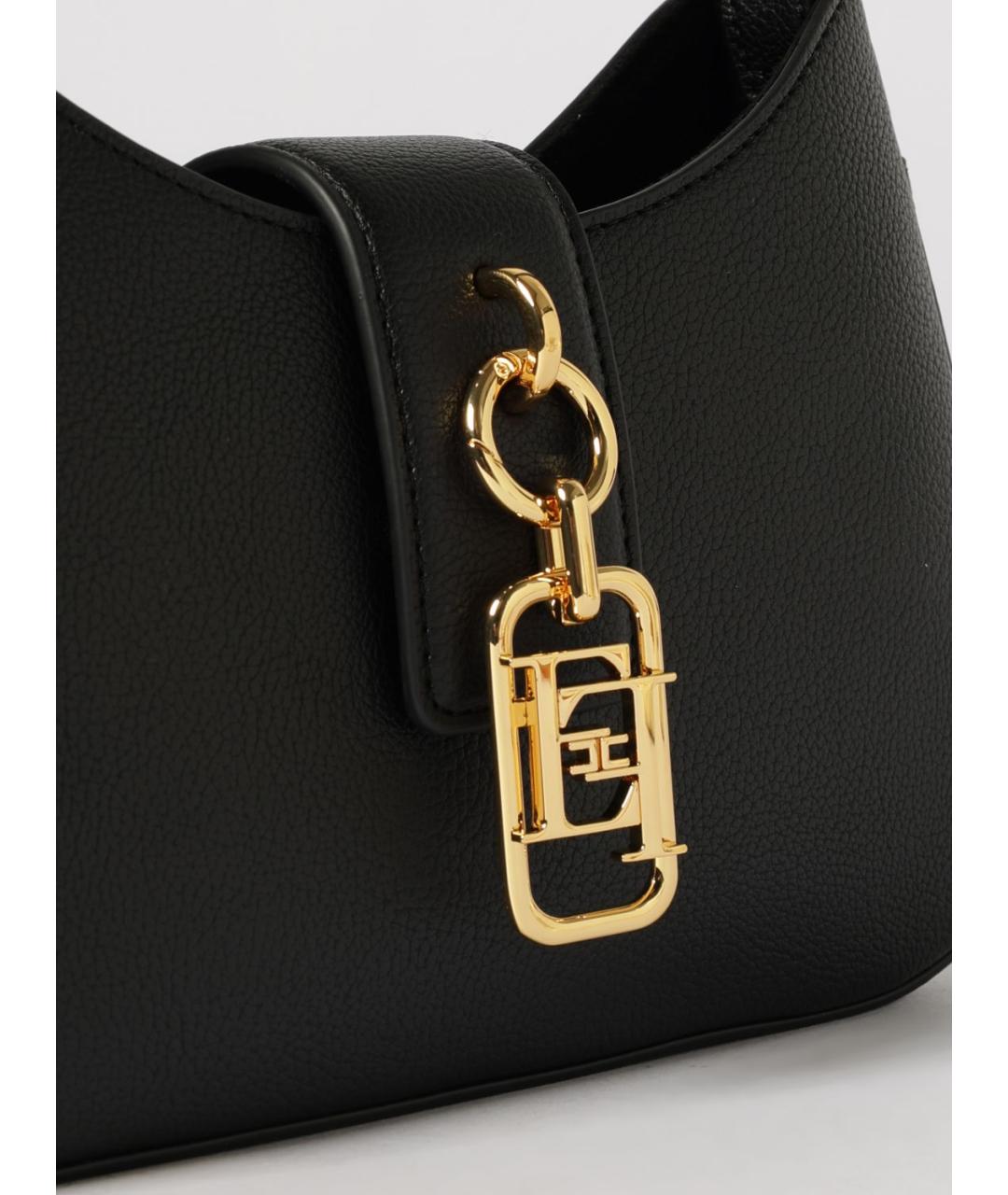 ELISABETTA FRANCHI Черная кожаная сумка через плечо, фото 3