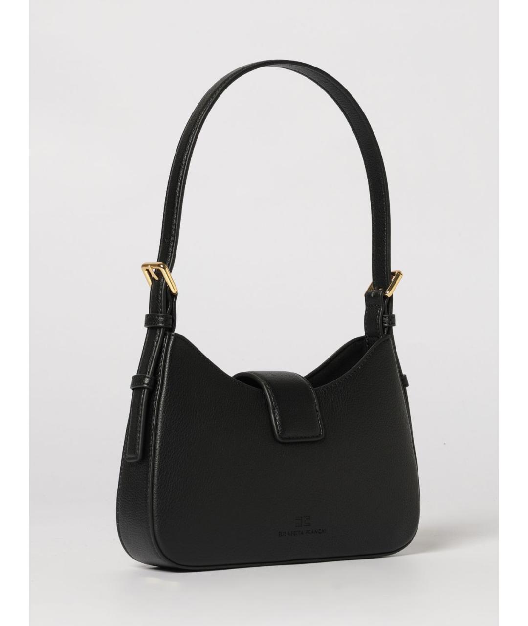 ELISABETTA FRANCHI Черная кожаная сумка через плечо, фото 2