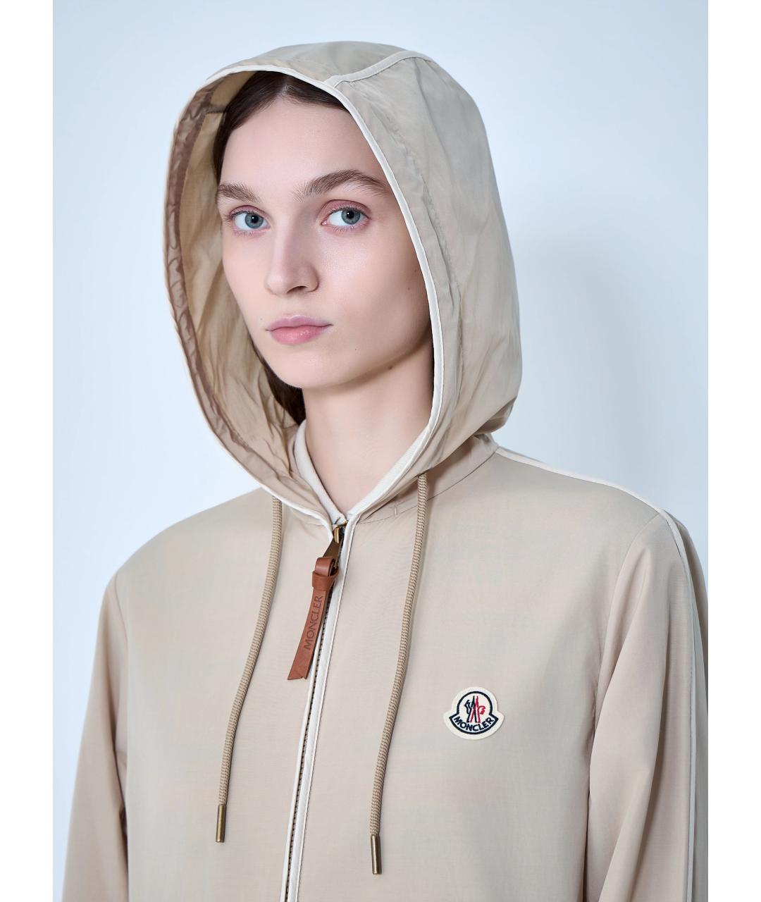 MONCLER Бежевая полиэстеровая куртка, фото 5