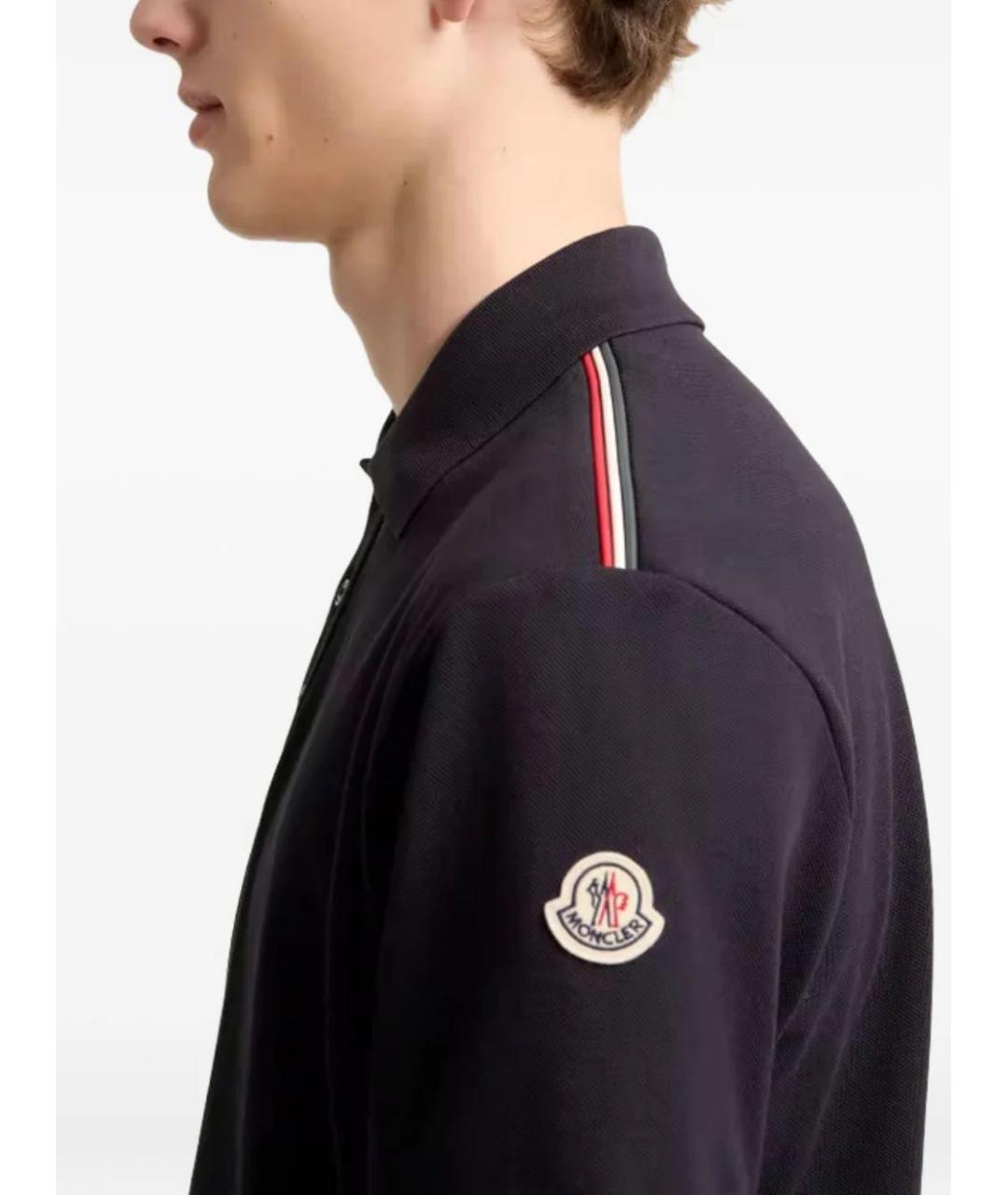 MONCLER Темно-синее хлопковое поло с коротким рукавом, фото 3