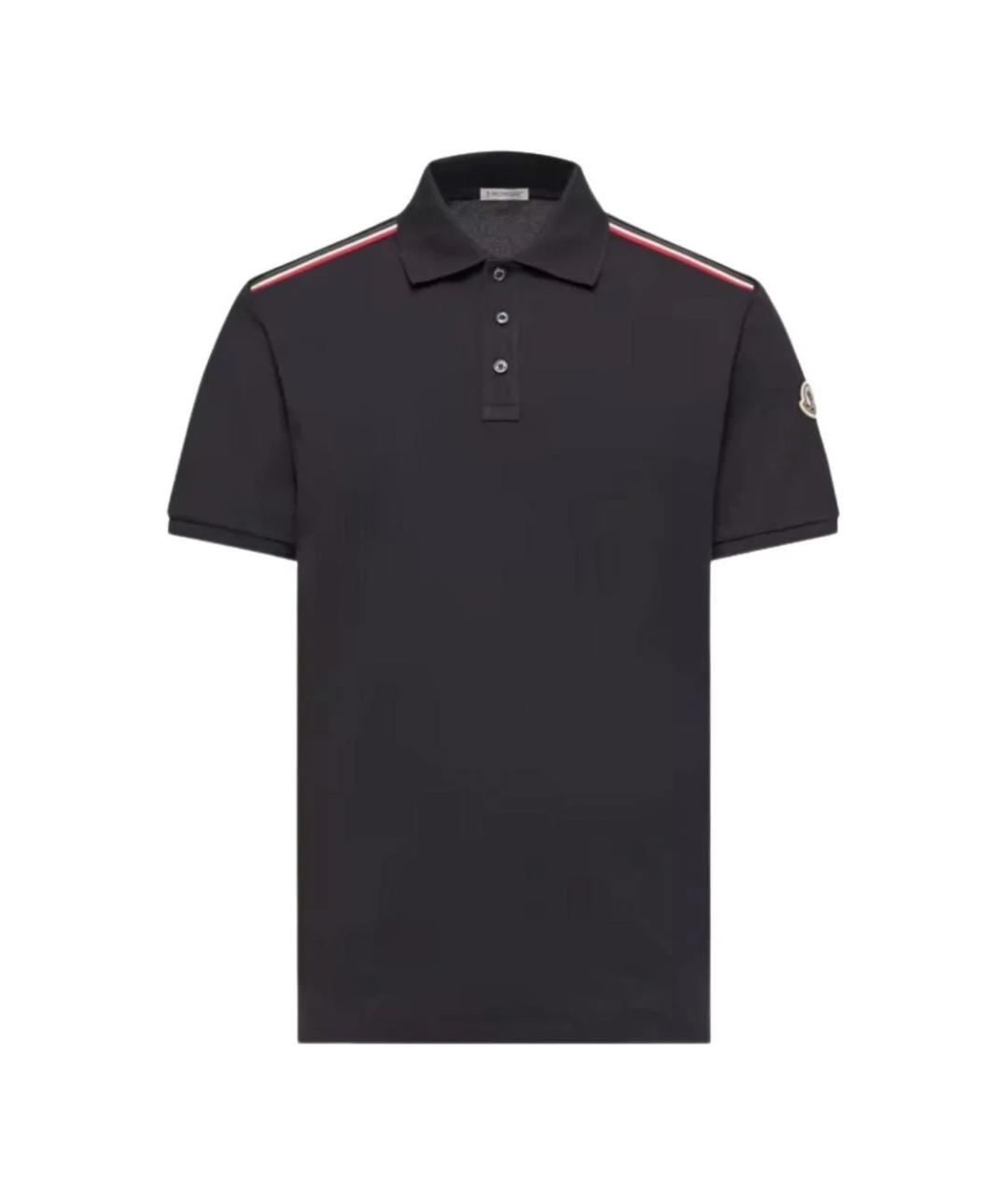 MONCLER Темно-синее хлопковое поло с коротким рукавом, фото 1