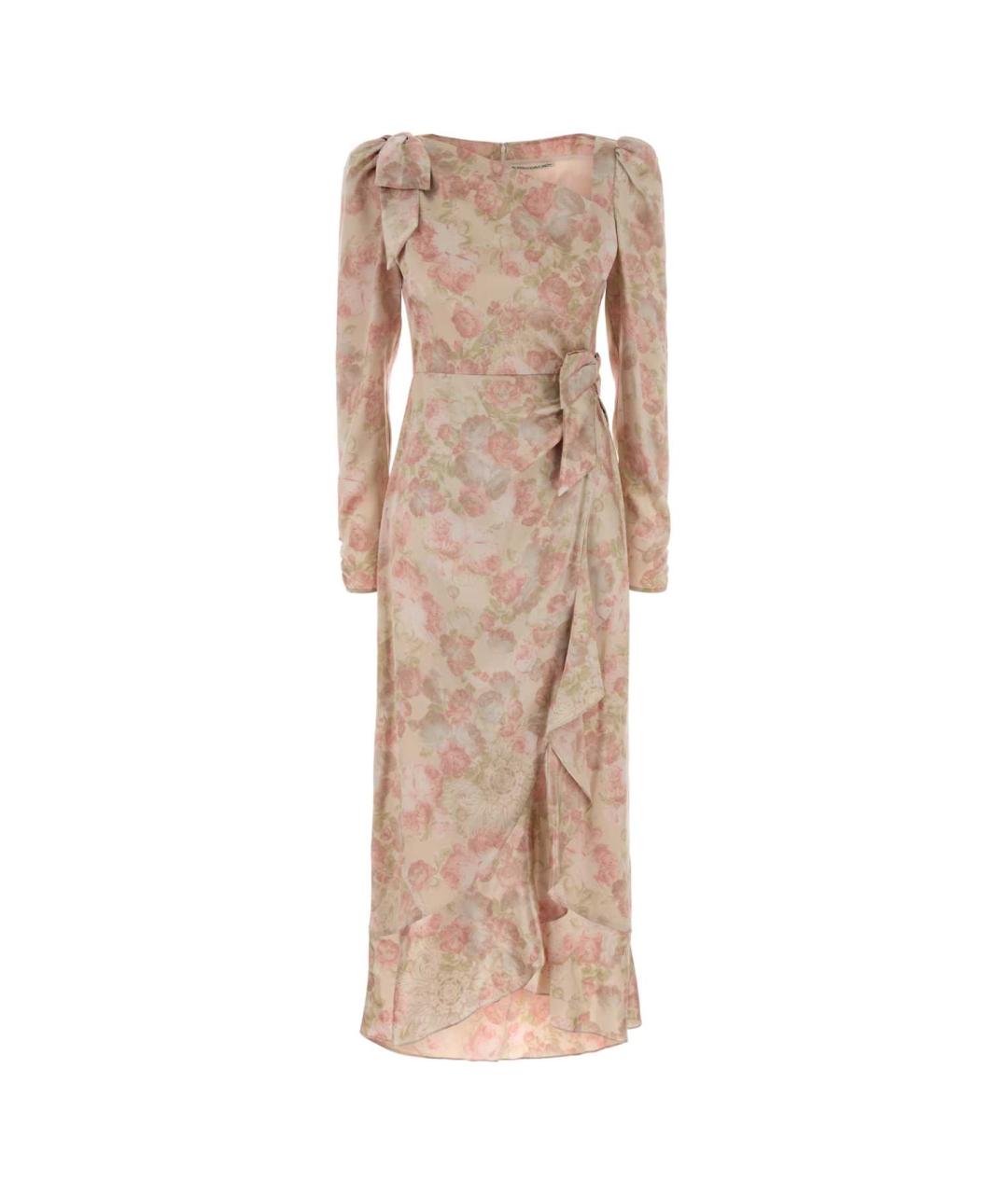 ALESSANDRA RICH Бежевое шелковое повседневное платье, фото 1