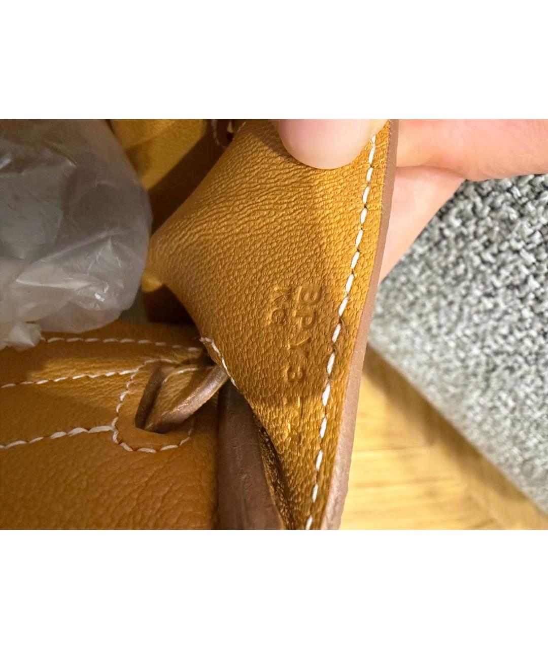 HERMES Горчичная кожаная сумка с короткими ручками, фото 5