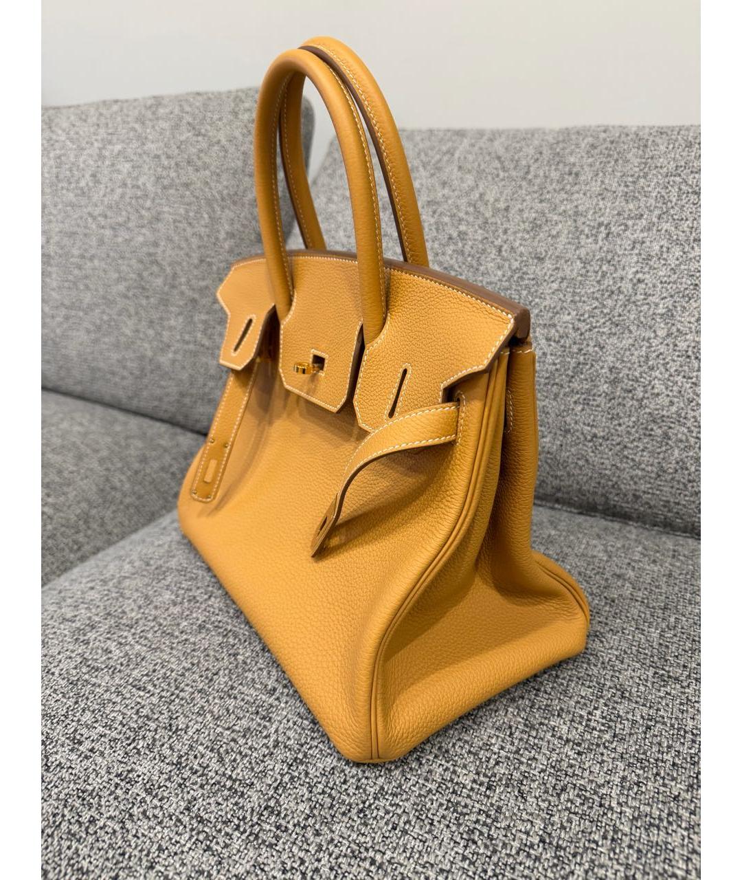 HERMES Горчичная кожаная сумка с короткими ручками, фото 2