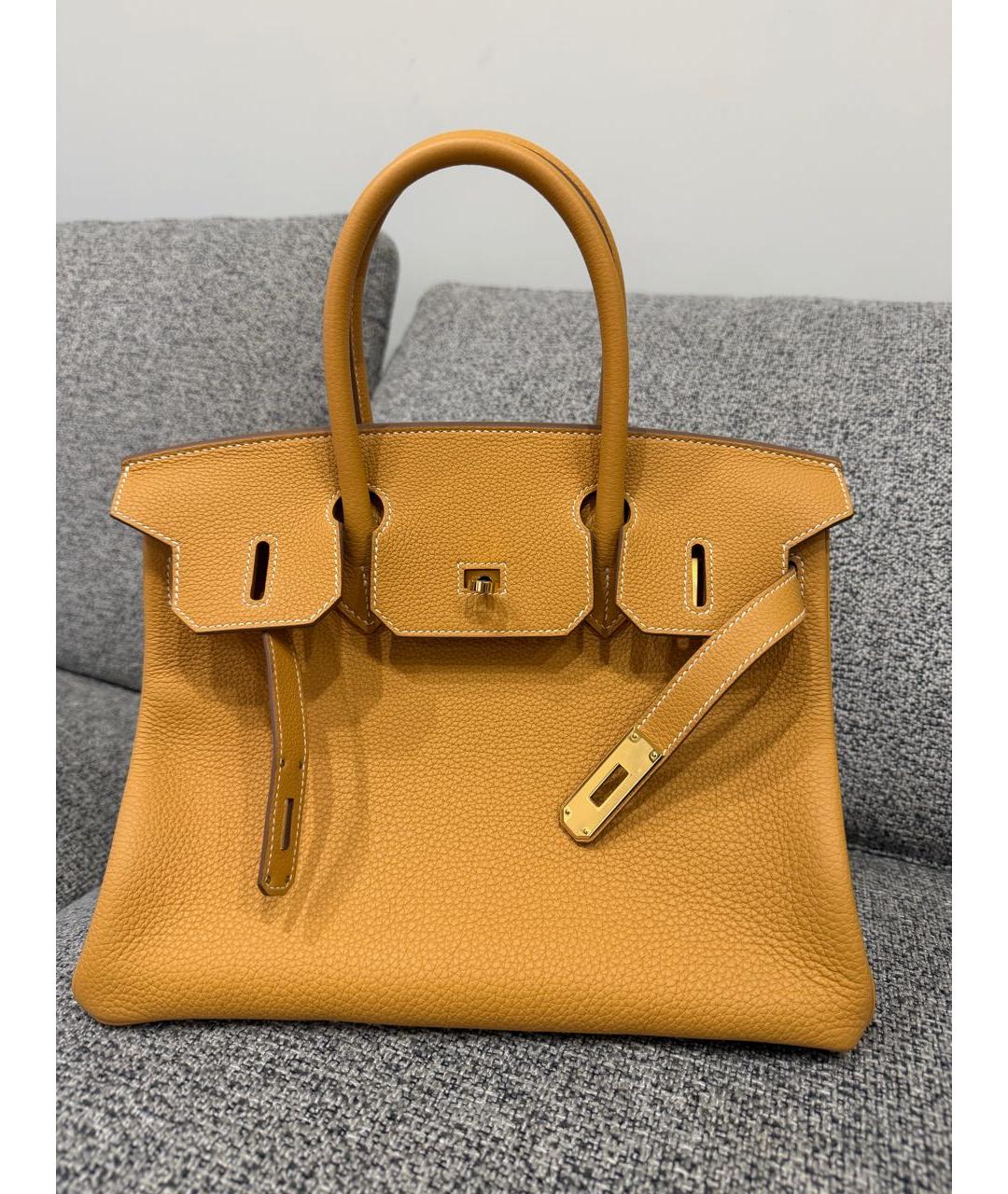 HERMES Горчичная кожаная сумка с короткими ручками, фото 6