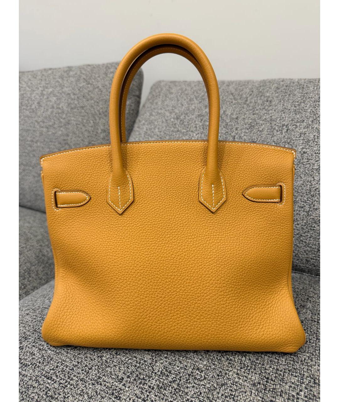 HERMES Горчичная кожаная сумка с короткими ручками, фото 3