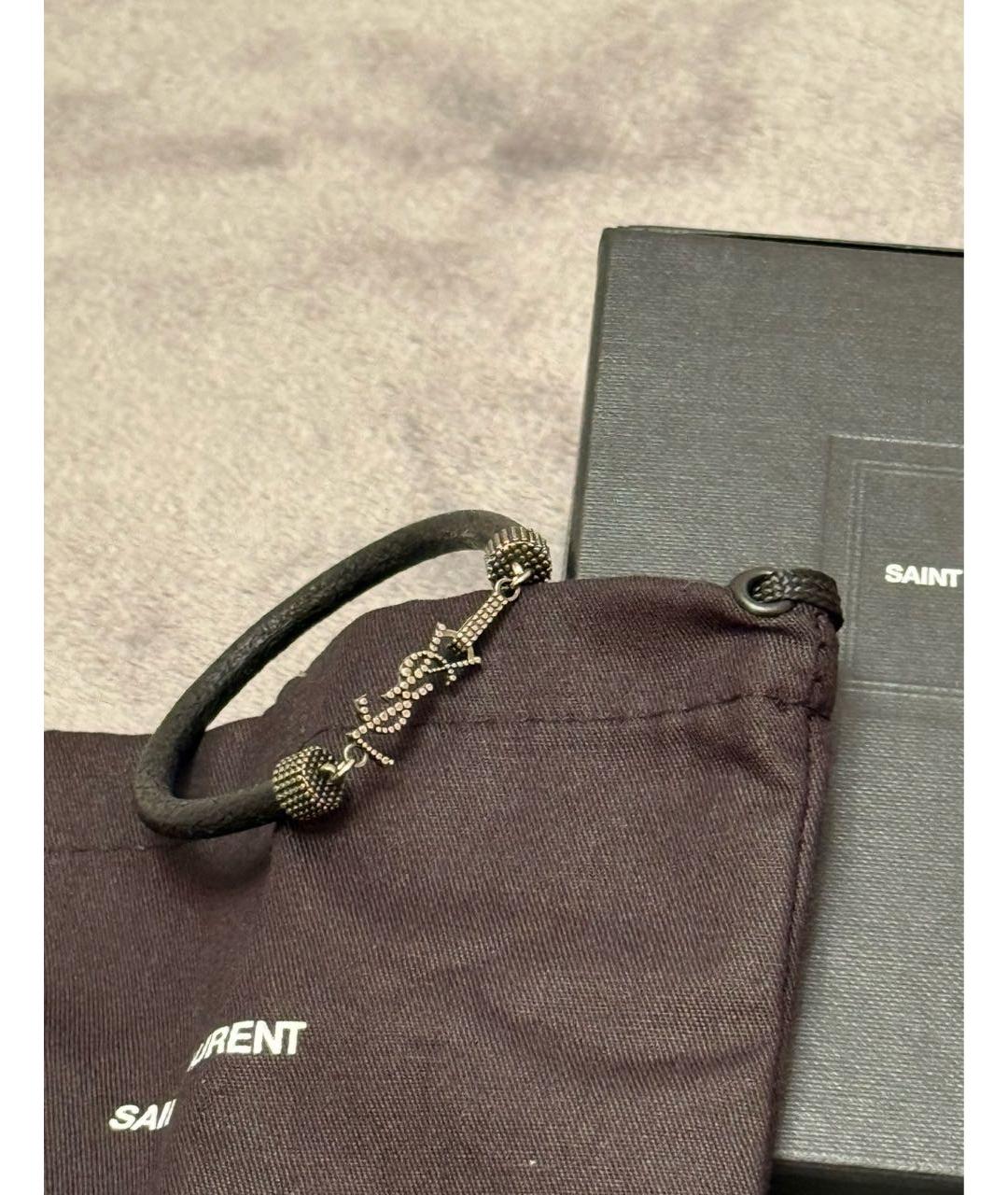 SAINT LAURENT Черный кожаный браслет, фото 3