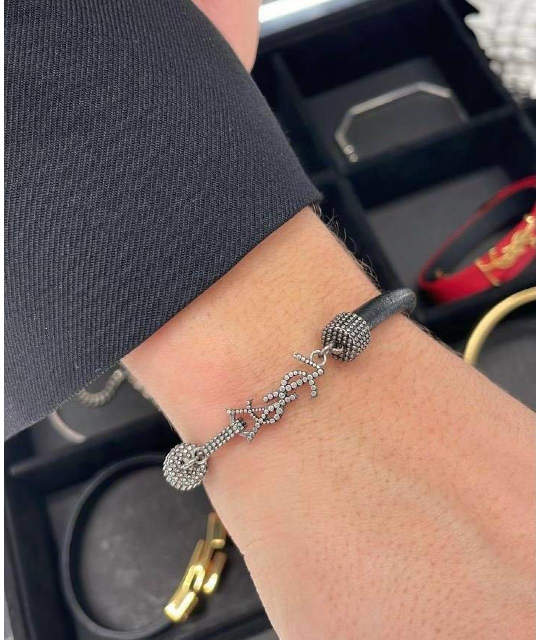 SAINT LAURENT Черный кожаный браслет, фото 2