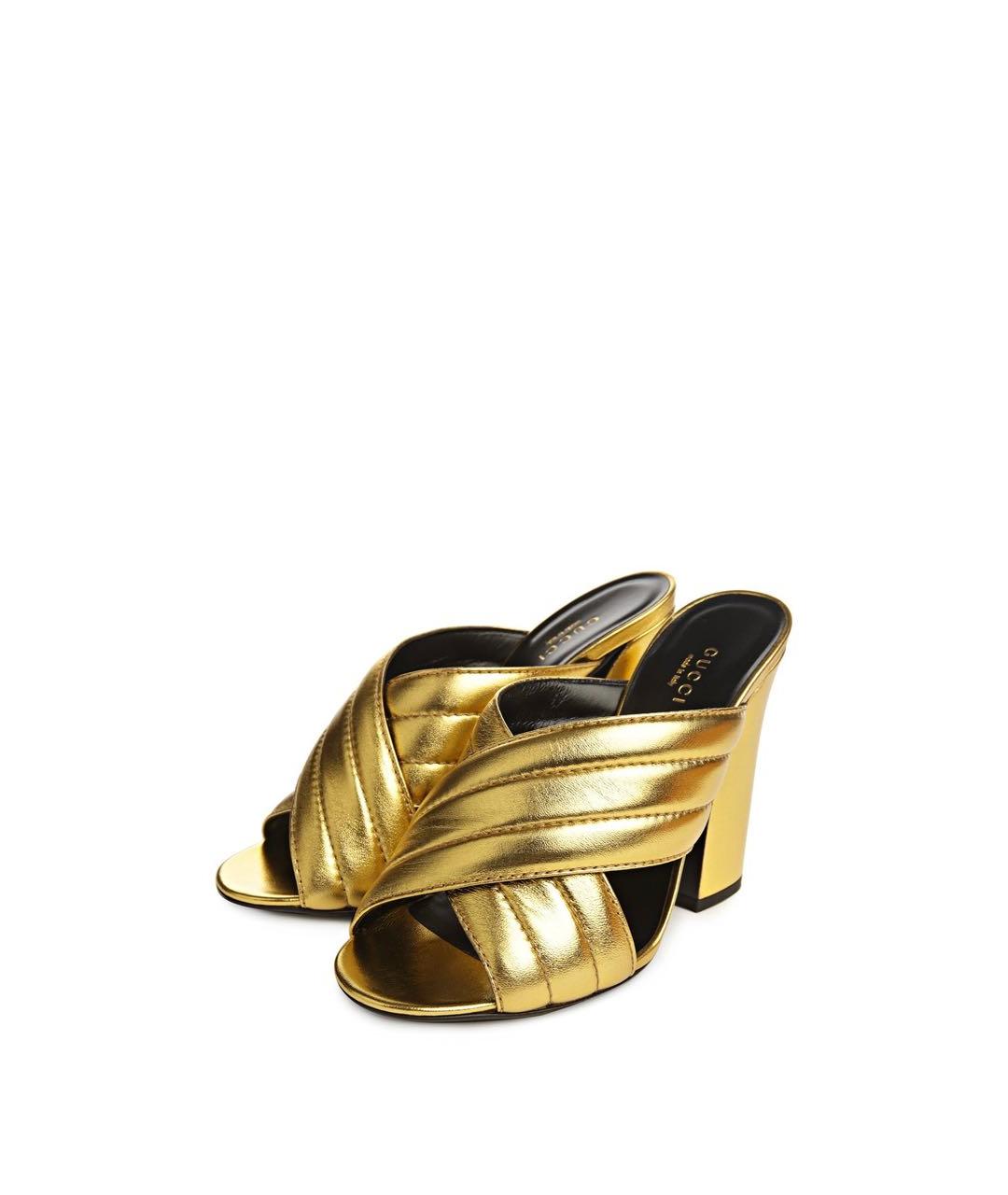 GUCCI Золотые кожаные мюли, фото 2