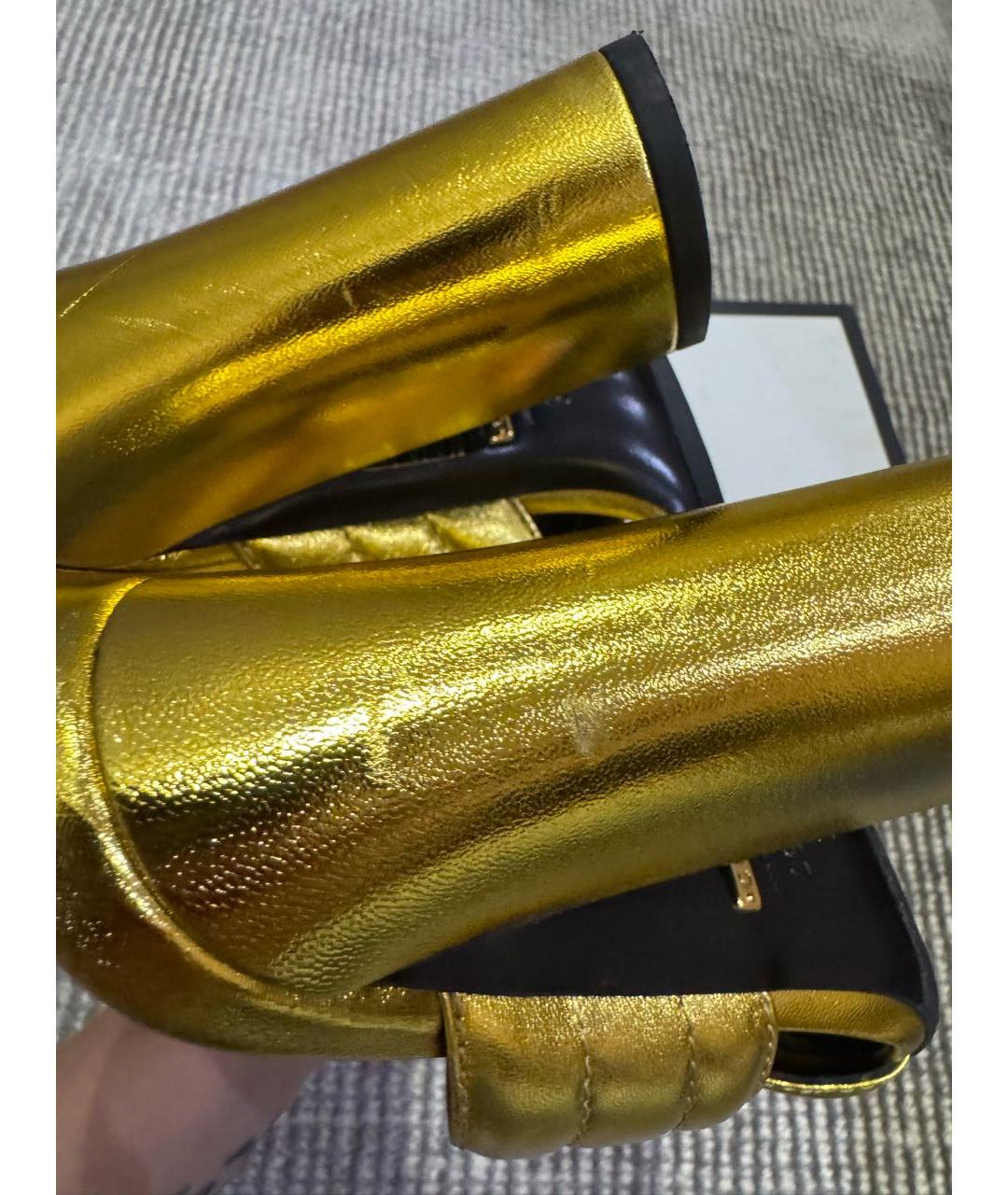 GUCCI Золотые кожаные мюли, фото 5