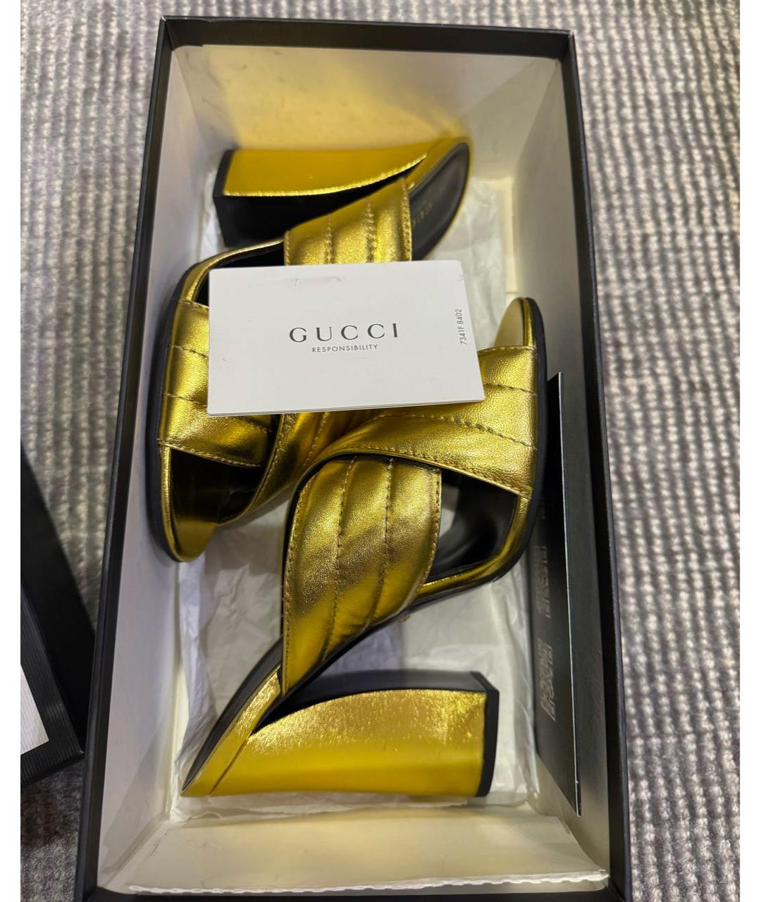 GUCCI Золотые кожаные мюли, фото 8