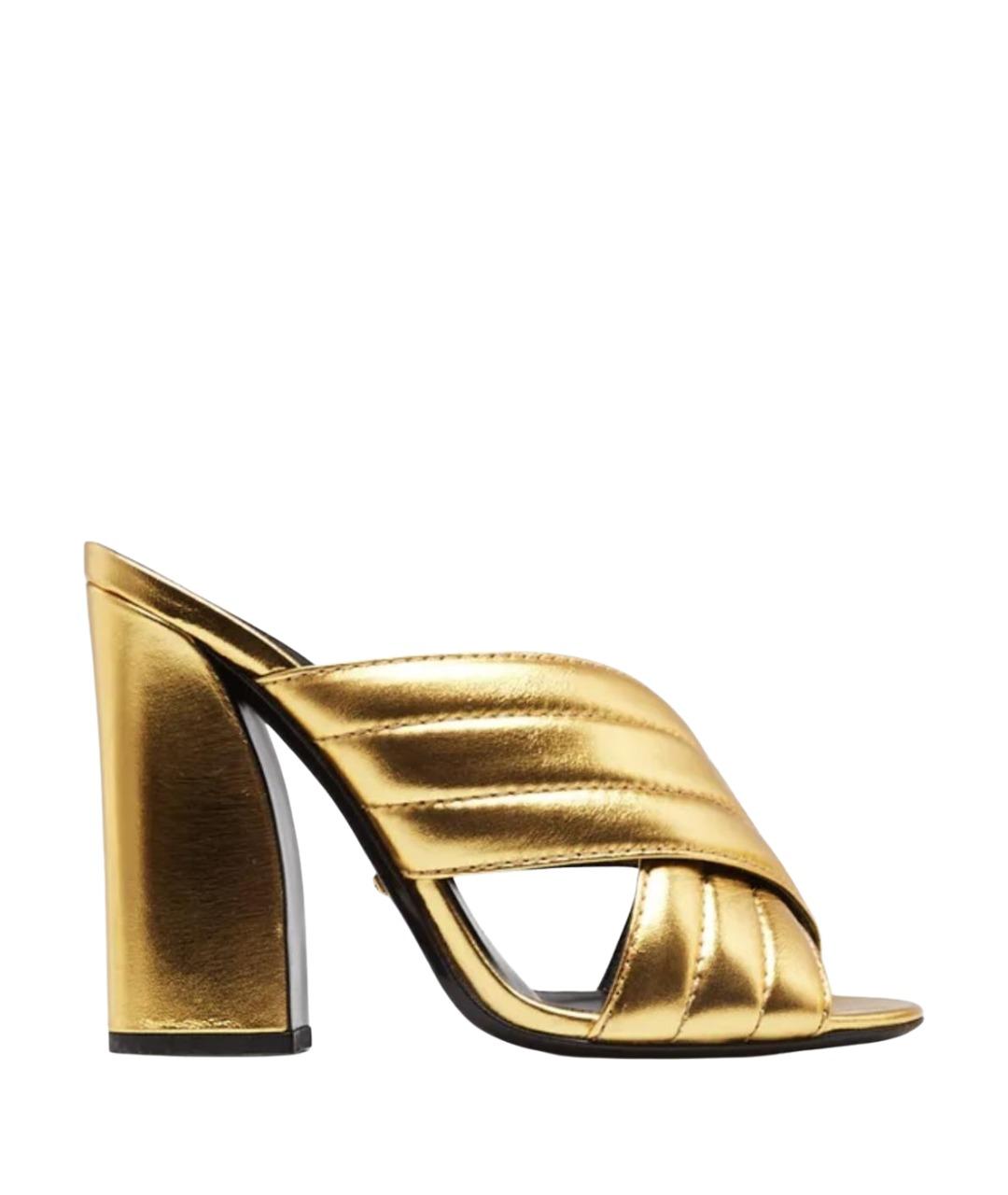 GUCCI Золотые кожаные мюли, фото 1