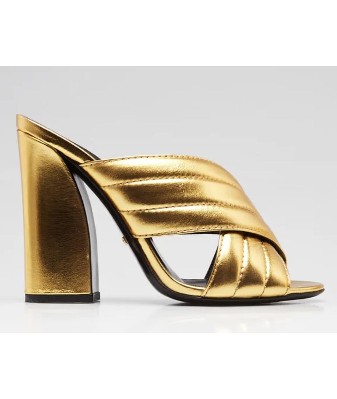 GUCCI Золотые кожаные мюли, фото 9