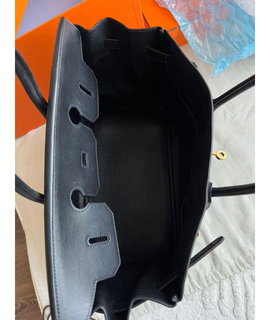 HERMES Черная кожаная сумка с короткими ручками, фото 4