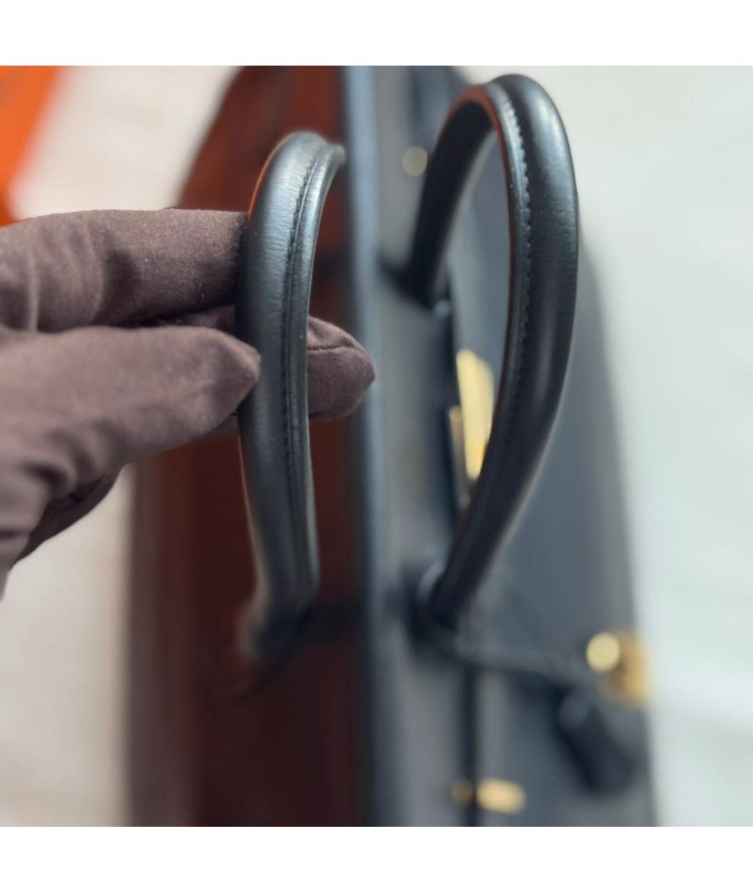 HERMES Черная кожаная сумка с короткими ручками, фото 8
